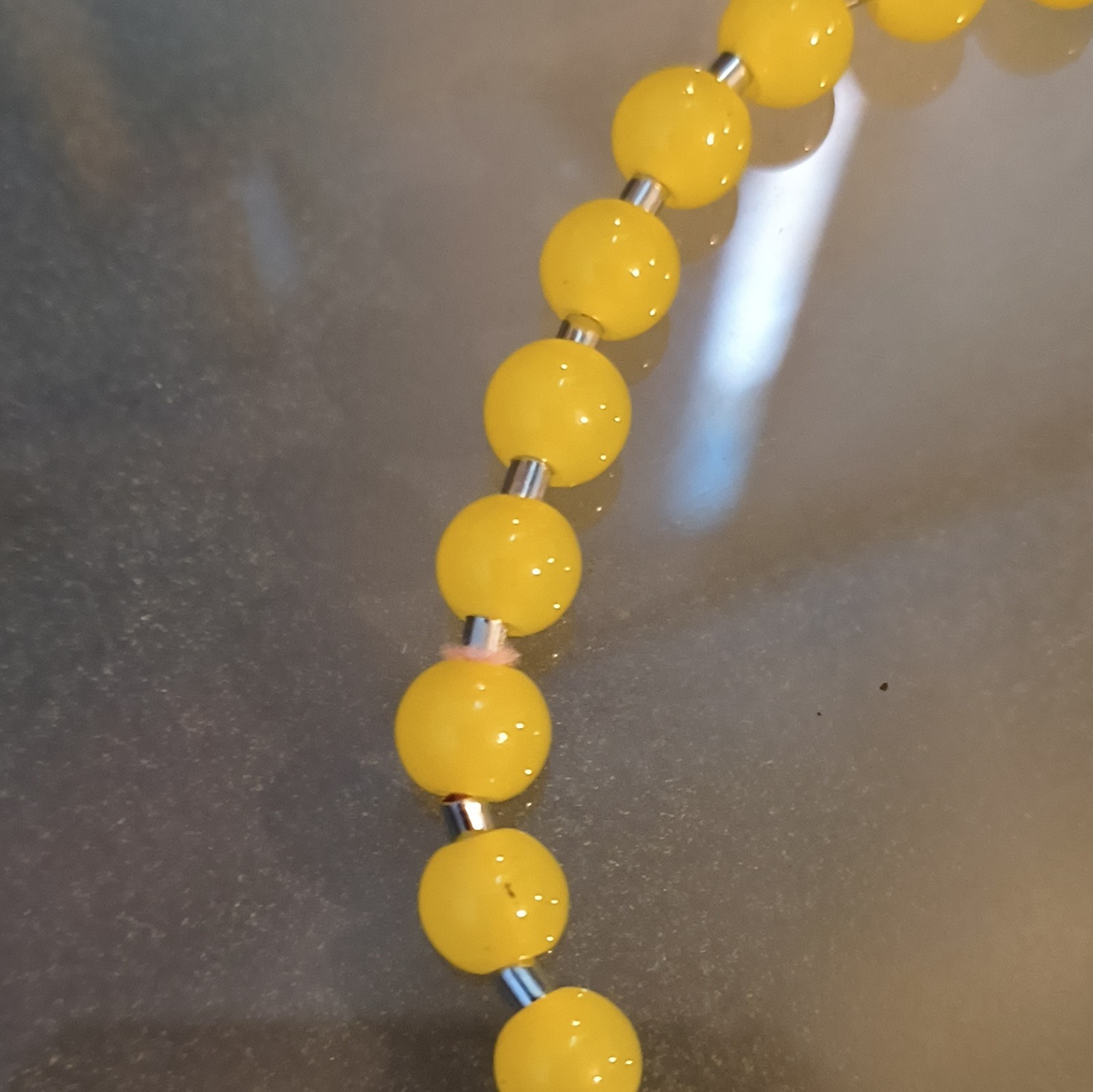 Yellow Beaded Charm Bracelet Sun Moon Star Dangles, Slide Closure Silver