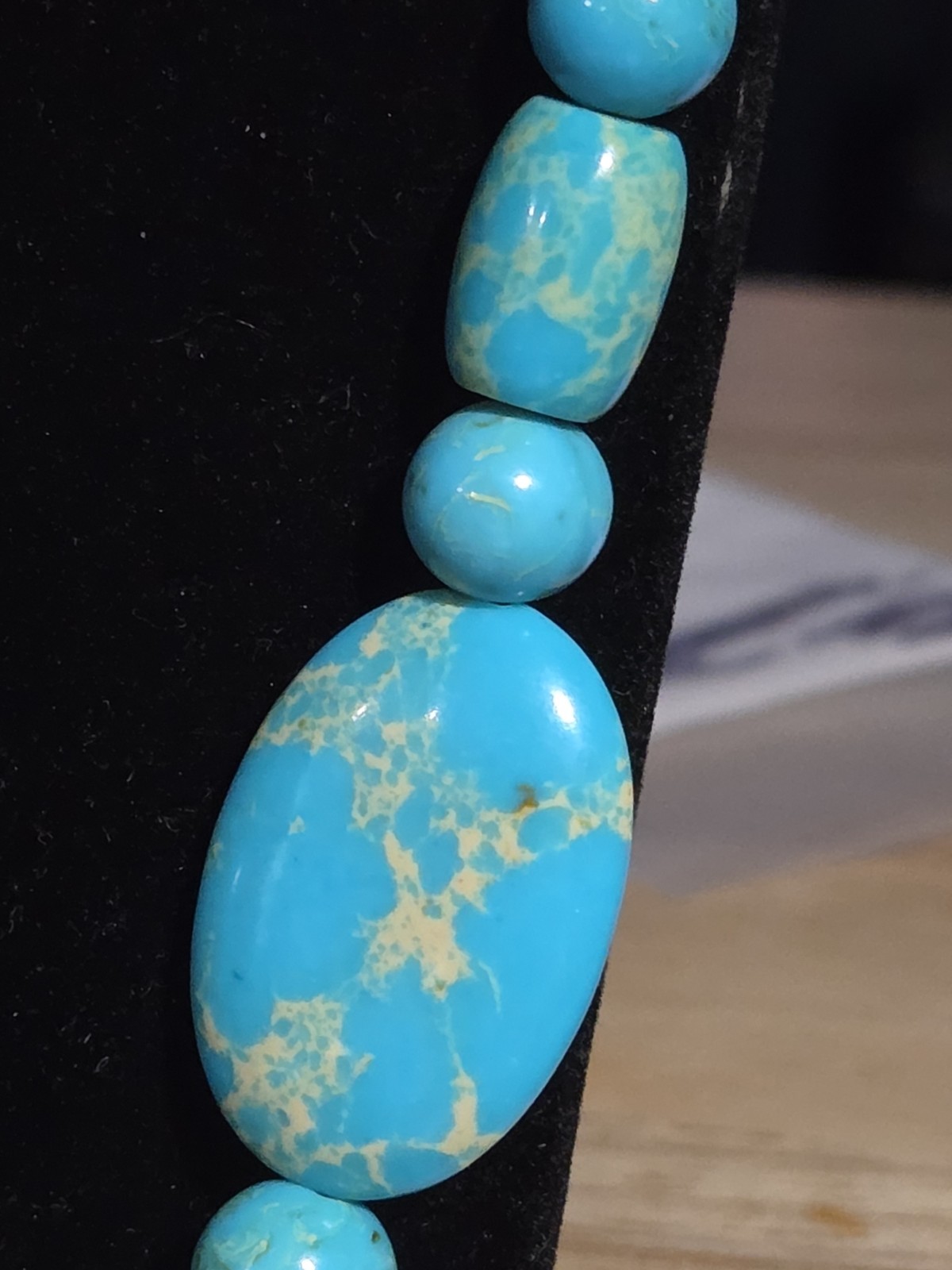 22″ Stabilized Turquoise Matrix Bead Necklace 925 Sterling Silver Clasp