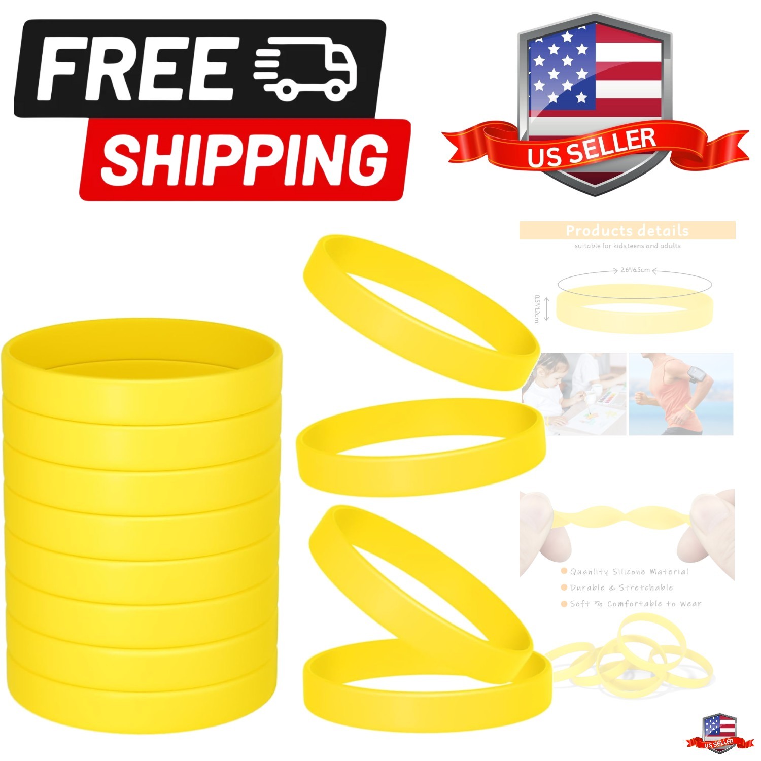 12 Pieces Silicone Bracelets- Yellow Color Blank Rubber Wristbands for Adults…