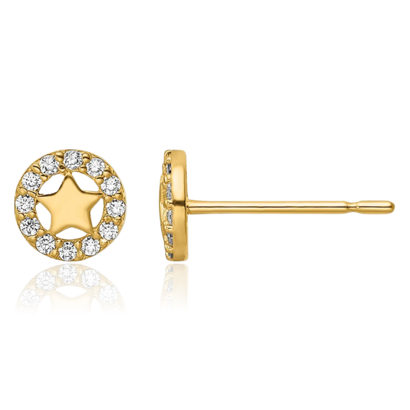 14K Solid Yellow Gold Cubic Zirconia Medium Star Stud Earrings 5.2mm 1/4 inch