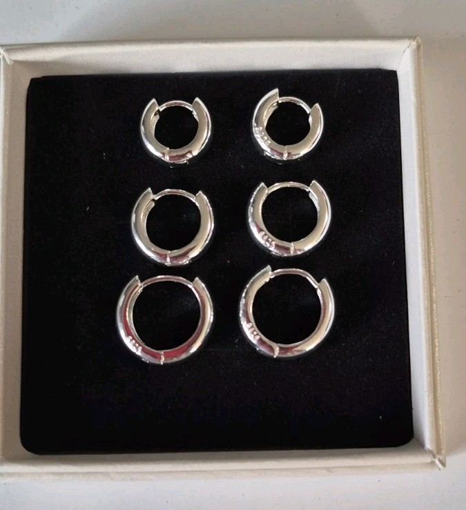 Set (3) S395 Silver Small Hoop Earrings Lever Back Earrings NEW 5mm