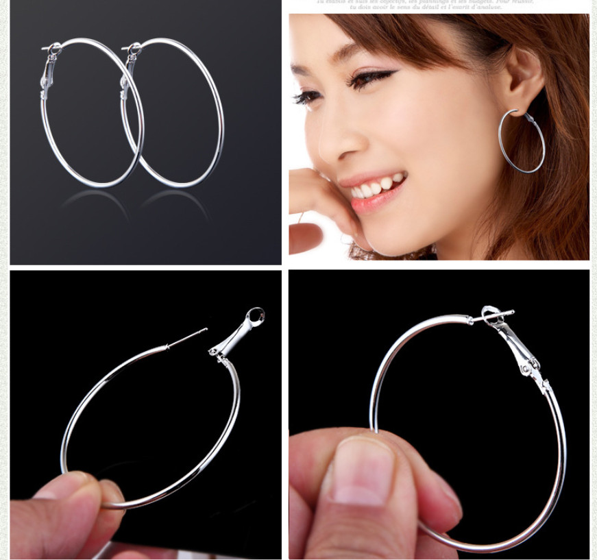 Rose Gold Black Silver Stainless Steel Simple Round Hoop Earrings Swivel Clasp