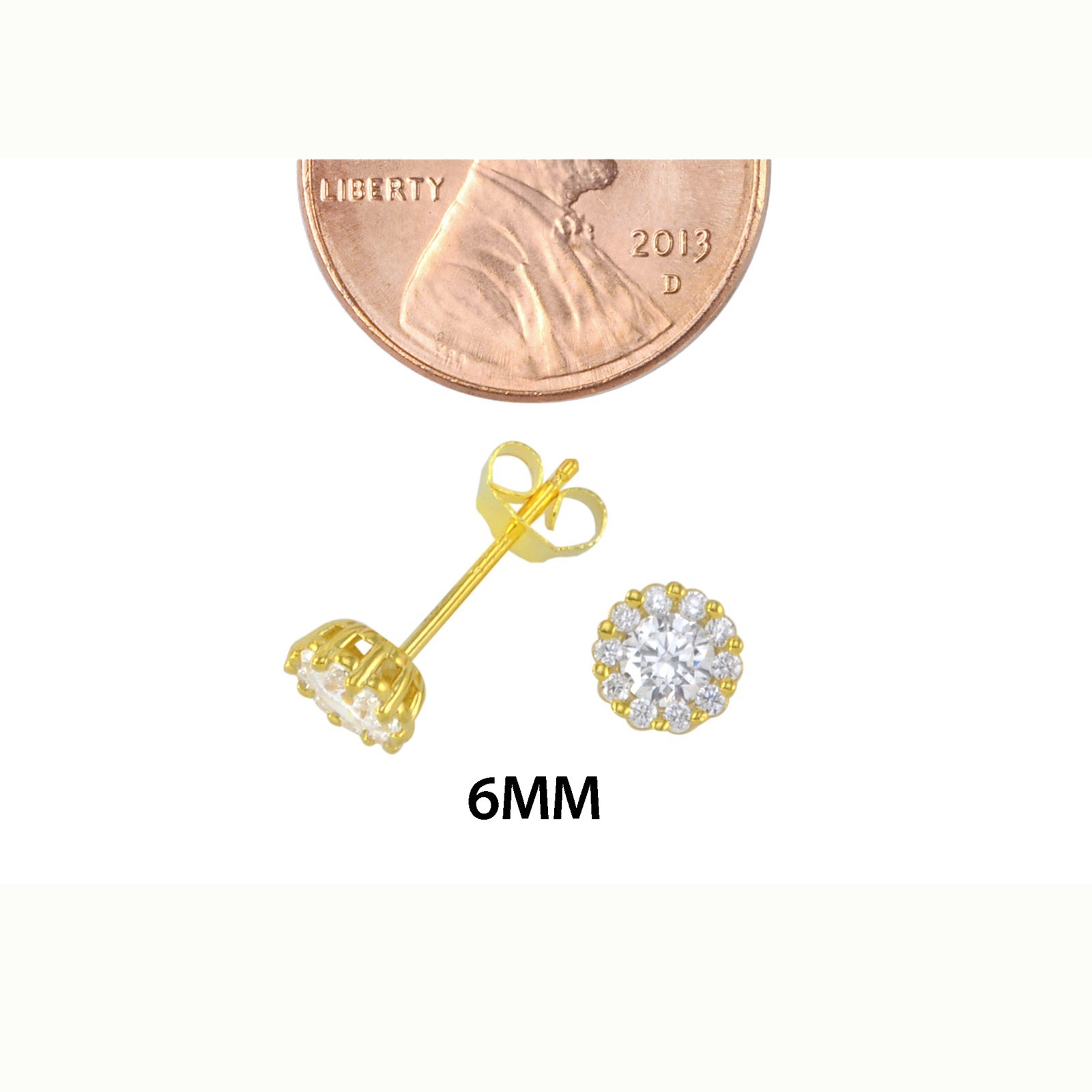 Fancy Stud Earrings Yellow Gold Plated Pave White CZ Cubic Zirconia 6mm Circle
