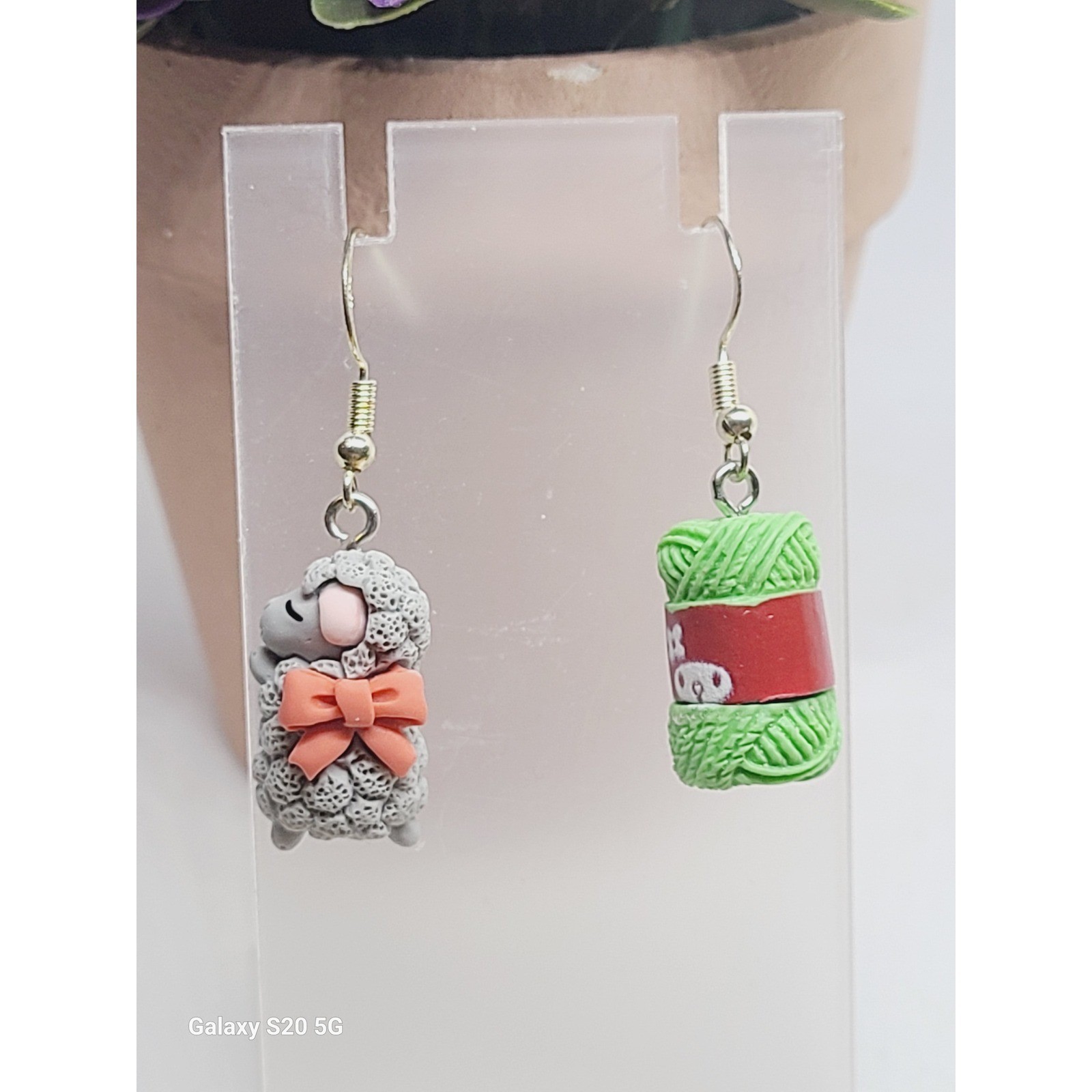 Handmade Cute Sheep Yarn Ball Dangle Earrings Unique Gift for Crafters