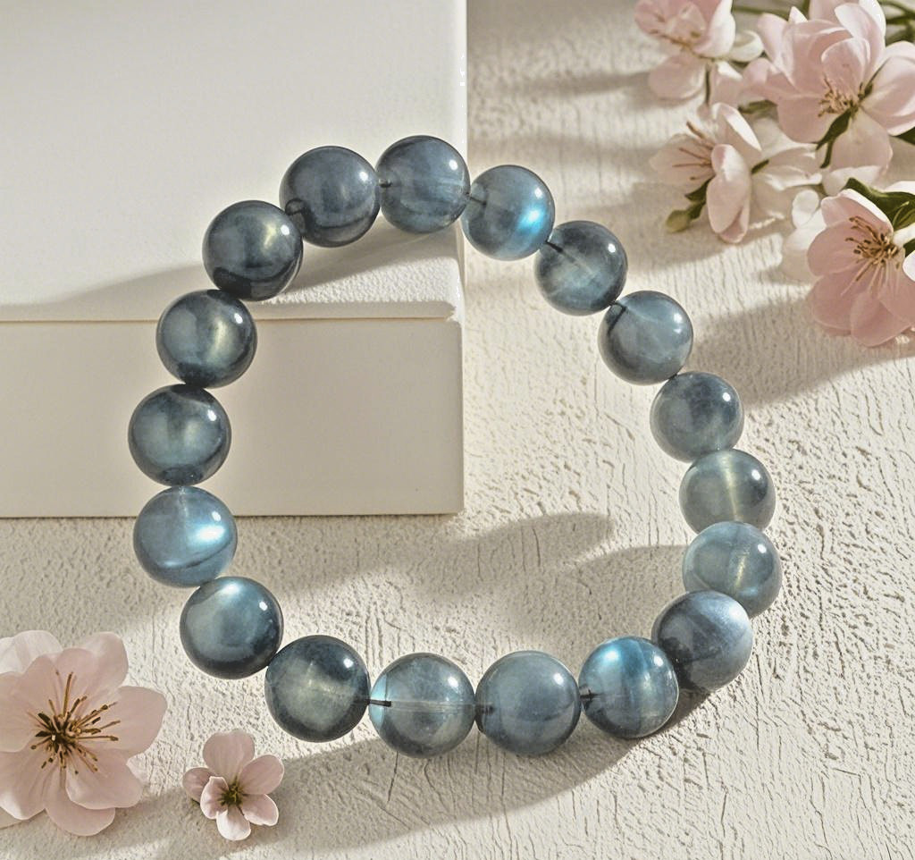 Handmade Natural Labradorite Elastic Stretch Bracelet – 8mm Round Gemstone Bead