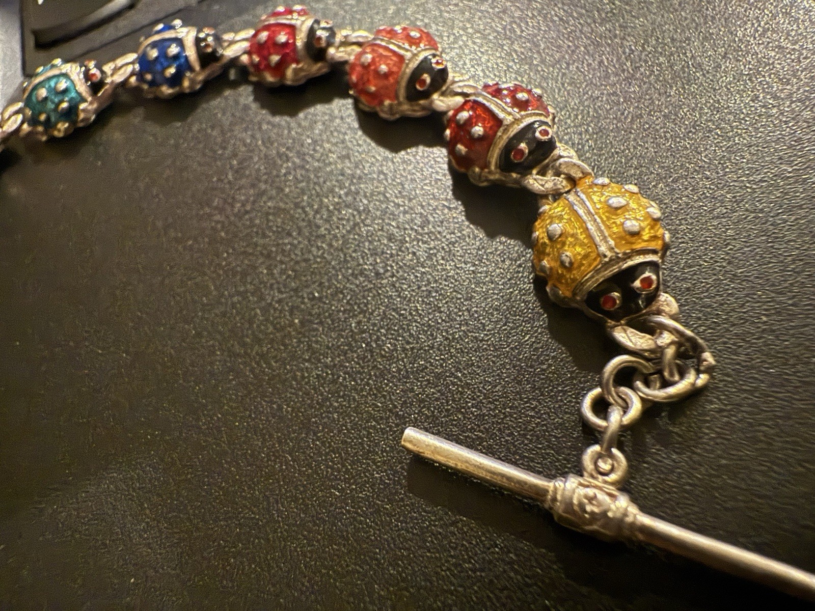 Artisan Ladybug Bracelet • 21.2g Enamel Beads • HIDALGO‑Style Charm • 7.5″