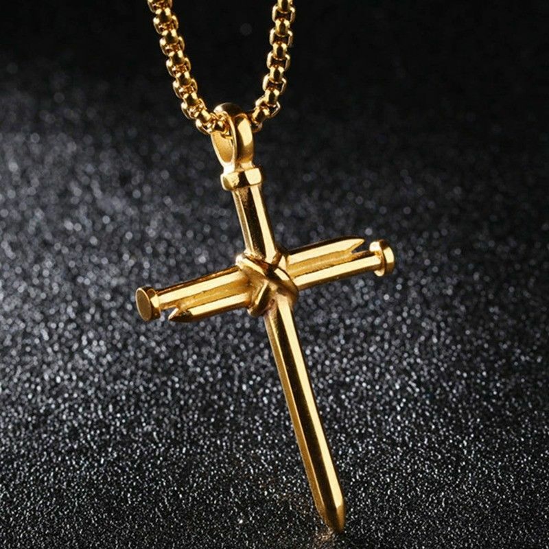 NAILS CRUCIFIX CROSS JESUS pendant GOLD FILLED 18K necklace 18″ chain female men