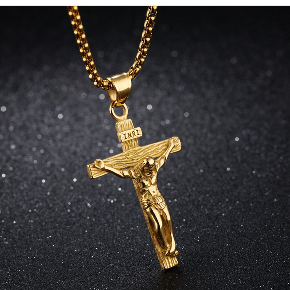 Men’s Stainless Steel Jesus Christ Crucifix Cross Pendant Chain Necklace