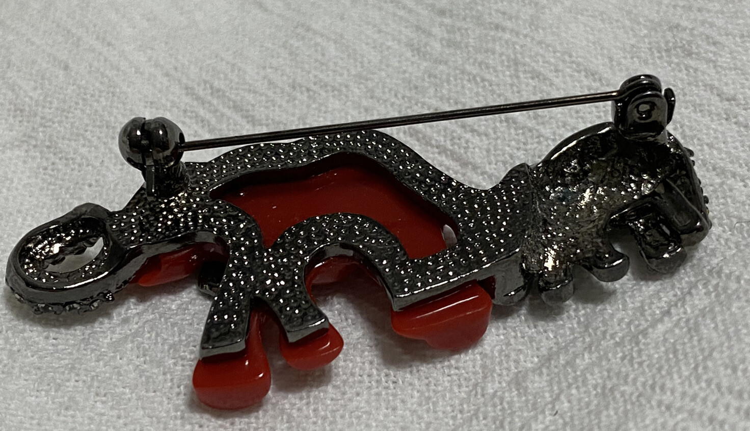 MARION GODART Paris Broche Éléphant Brooch Rouge Small Red Resin Rhinestone VTG
