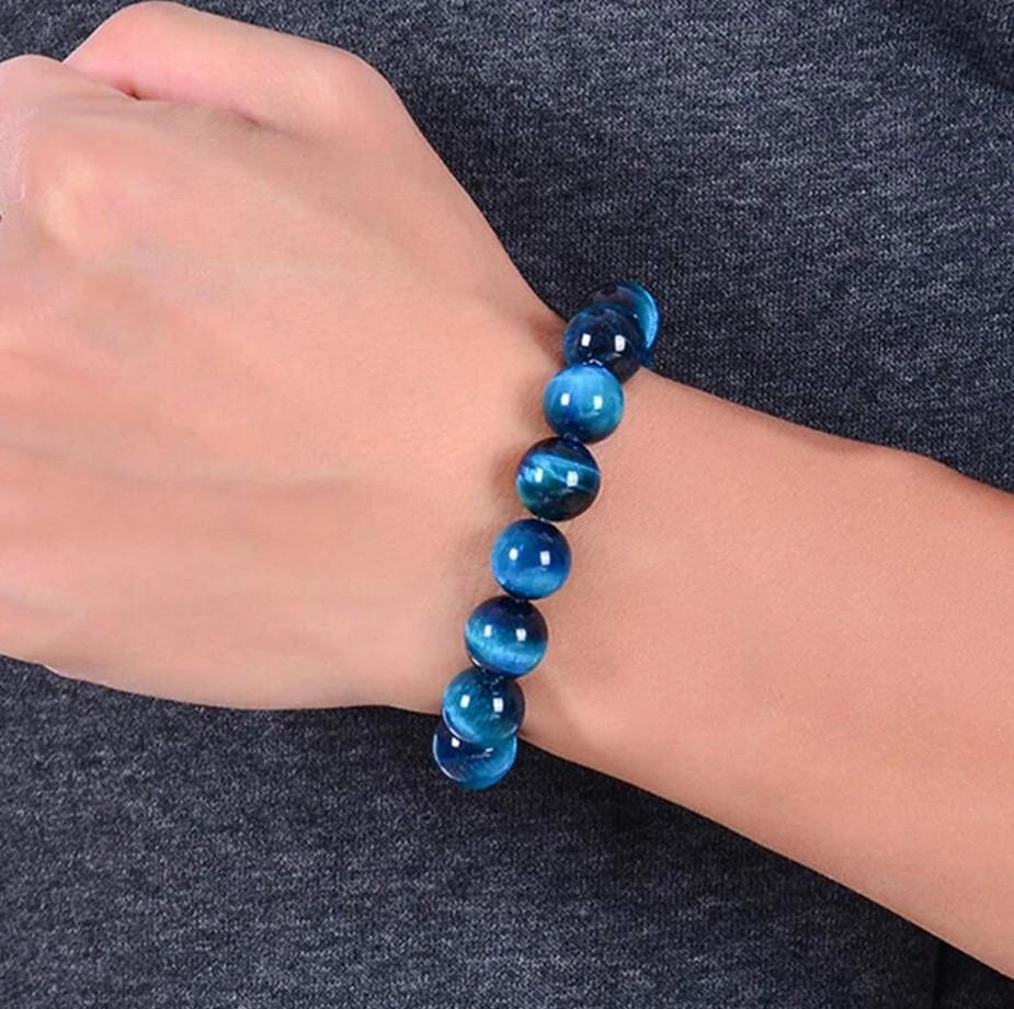 1Pc Blue Tiger Eye Stone Beaded Bracelet 6/8/10mm Natural Strand Jewelry