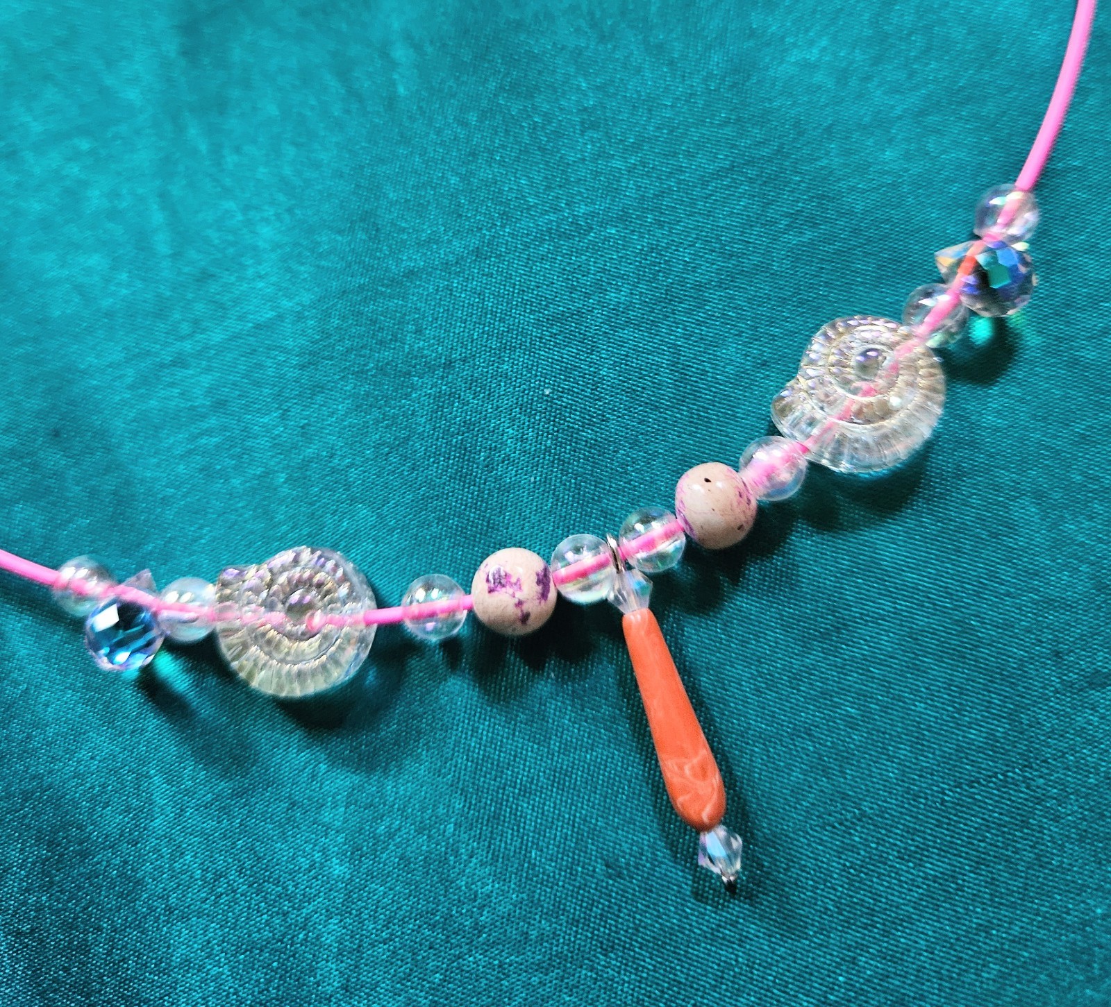 BigTimeRockShow Sea Treasure Coral Drop &Imperial Jasper, Glass Nautilus,