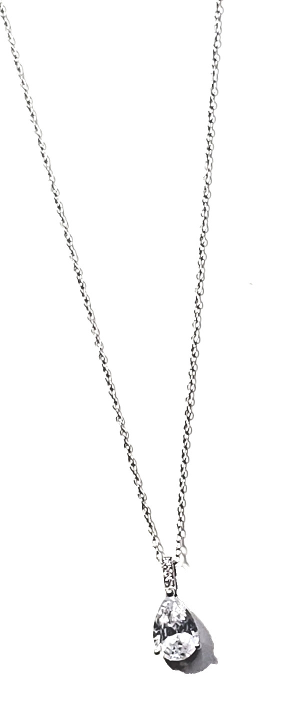 Crislu Sterling Silver Platinum Plated Necklace Cubic Zirconia Teardrop 19 Inch