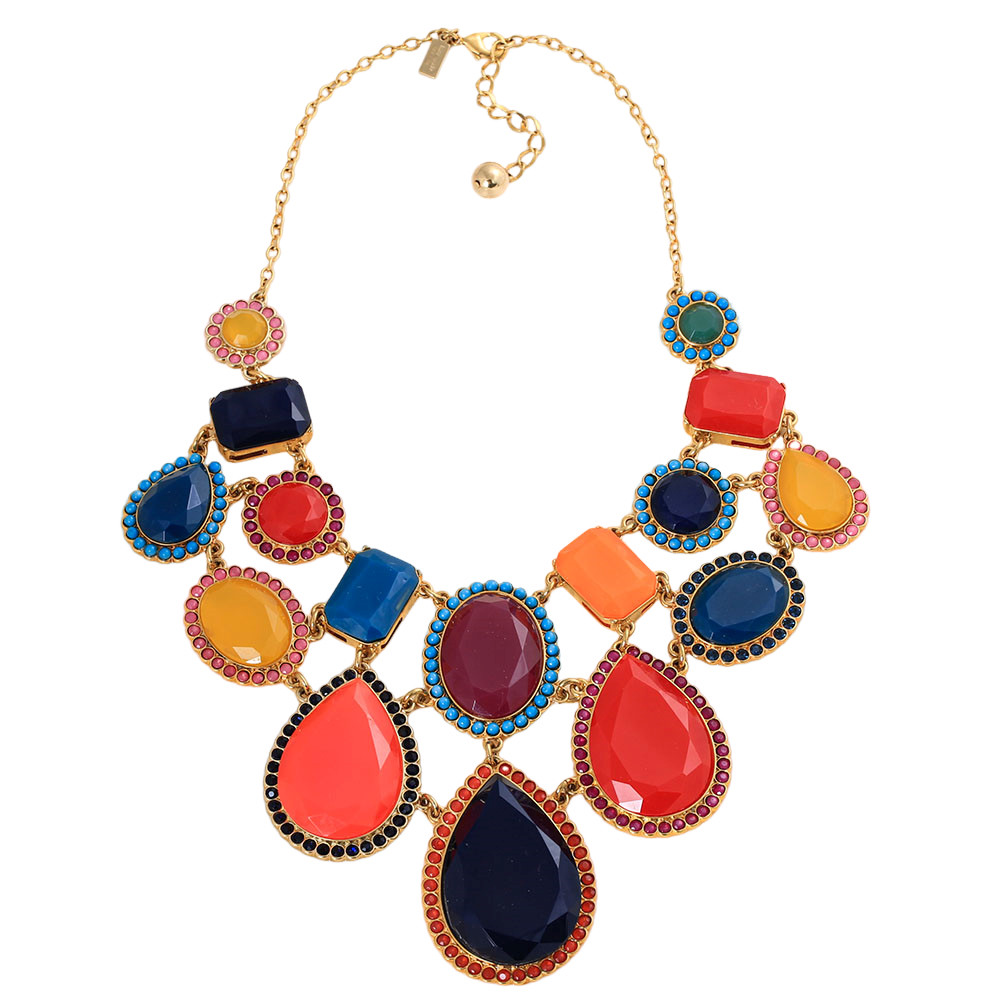 Oversized Color Resin Gem Bib Necklace 18K Gold Plated Women Party Neck Jewelry