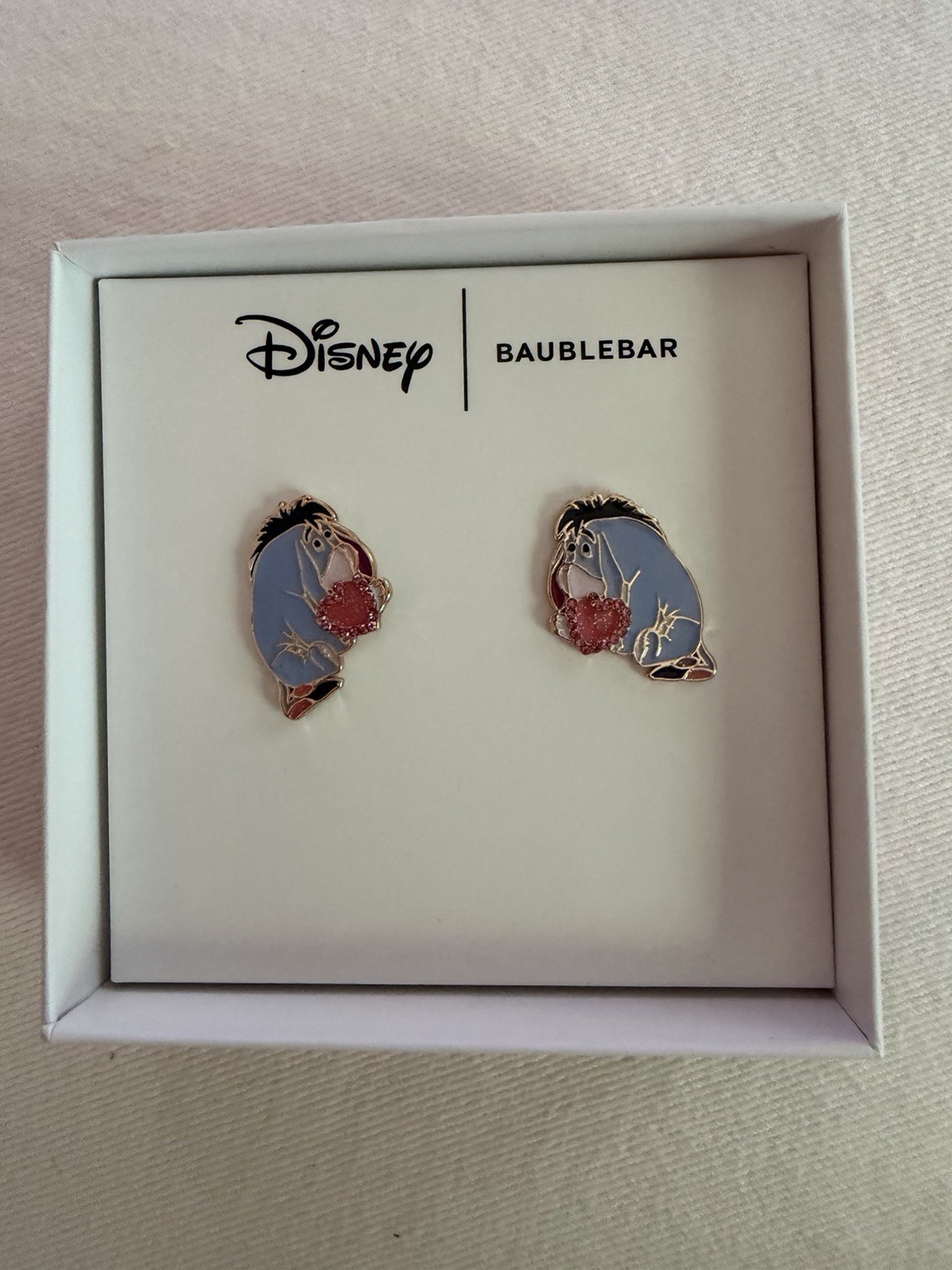New Baublebar x Disney Winnie Pooh Eeyore Stud Earrings Holding Heart