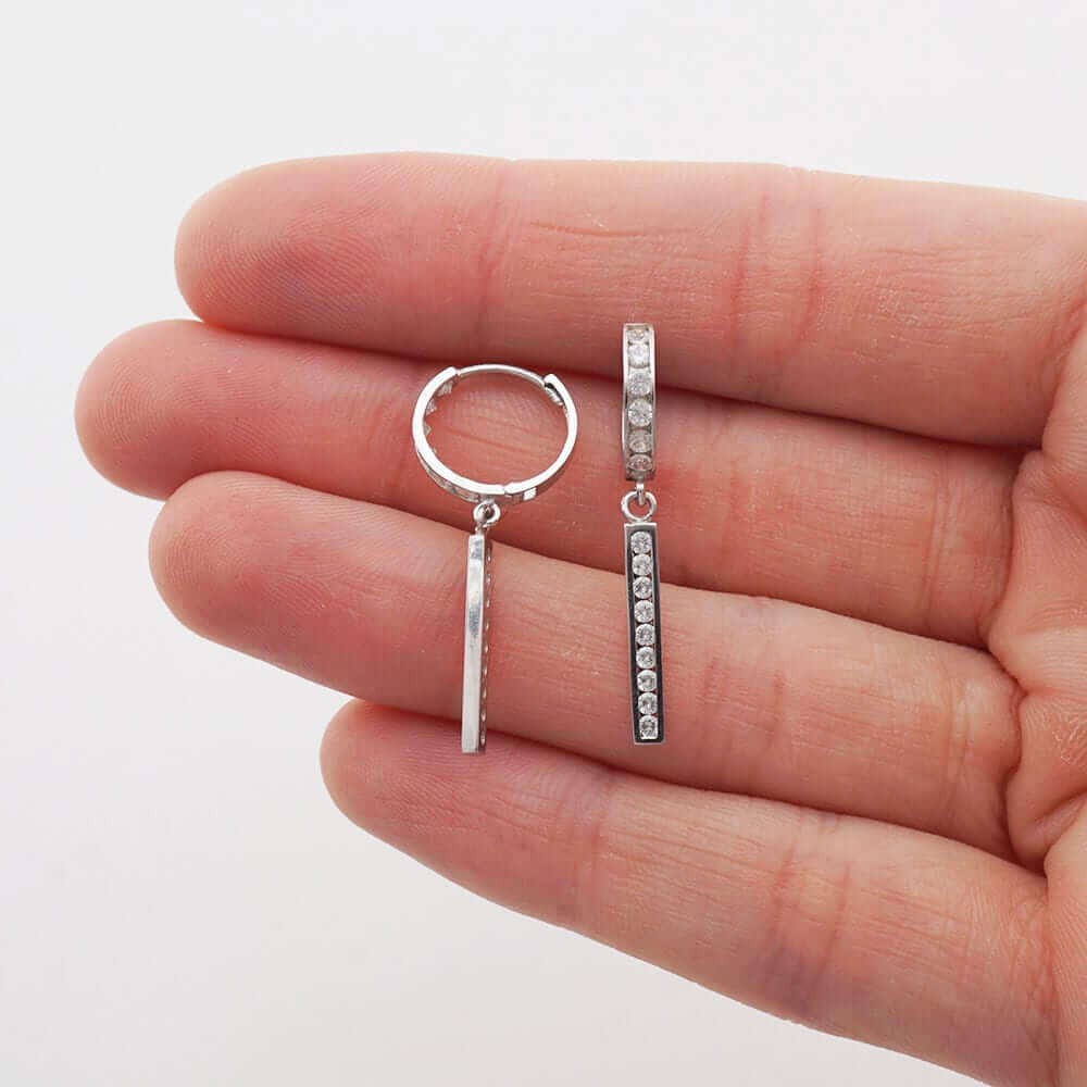 14k White Gold 0.75Ct Simulated Diamond Bar Dangle Drop Huggie Hoop Earrings