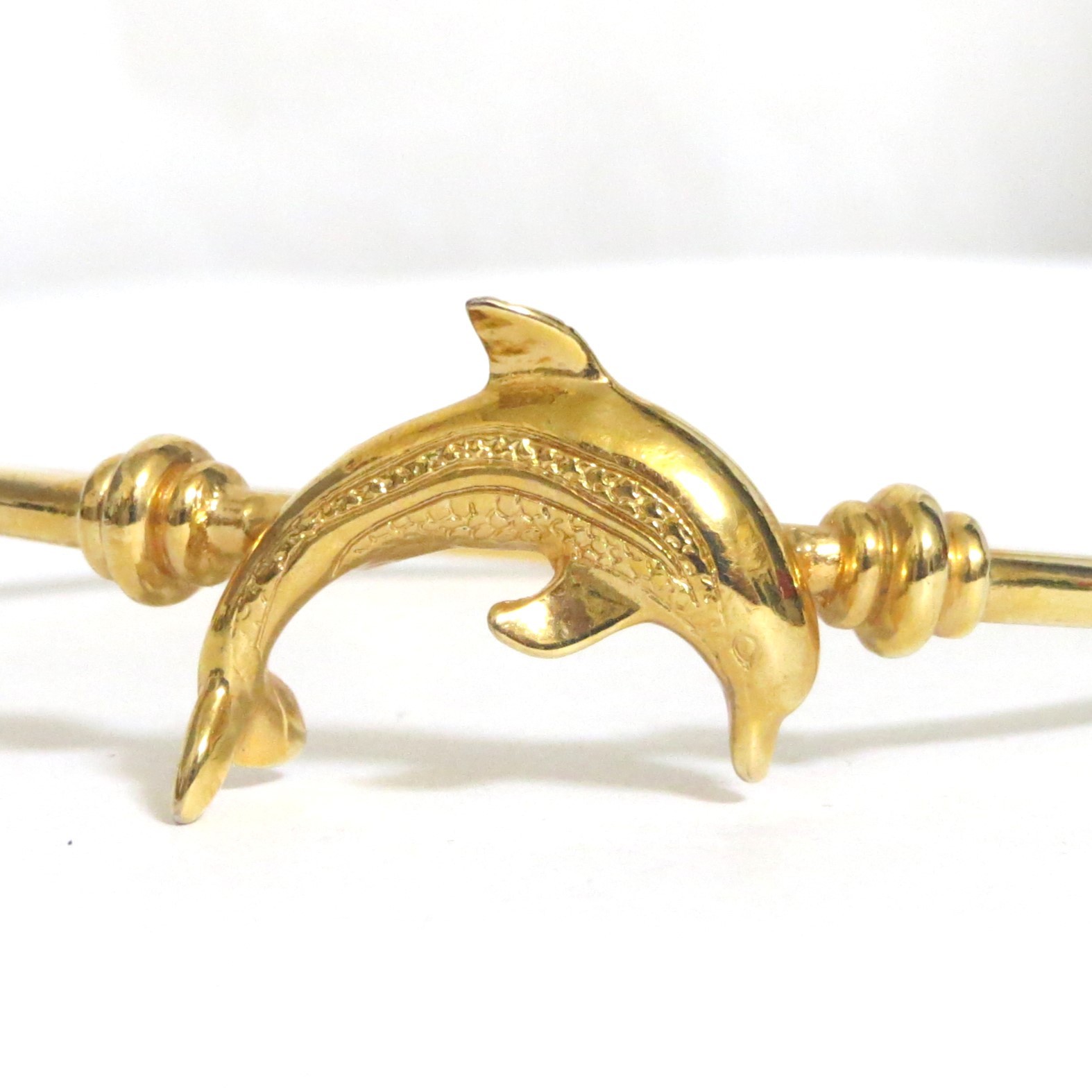 Auth Rare Salvatore Ferragamo Dolphin Bangle Bracelet Goldtone Metal 19.5cm/7.67