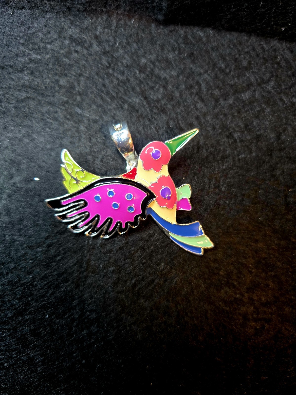 Roman-Wearable Art Jewelry Vivid Colorful Hummingbird Pandant (2″×2″)