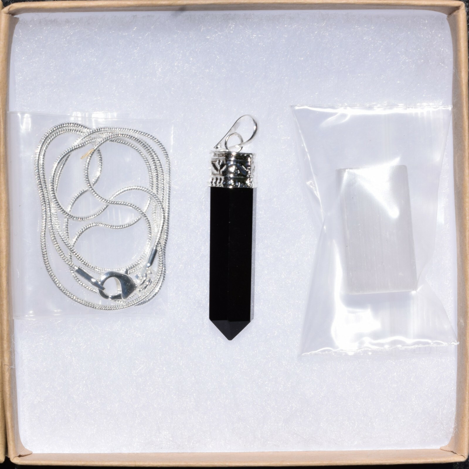 CHARGED Himalayan Black Obsidian Point Pendant + 20″ Stainless Steel Chain