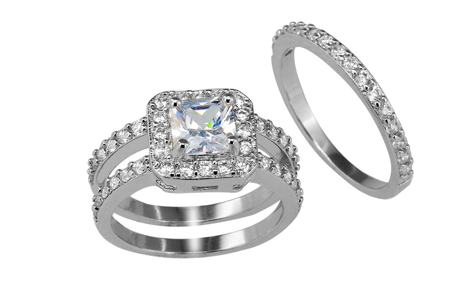 Sterling Silver 925 Plated Women’s CZ Princess Cut Eternity Wedding Band Ring