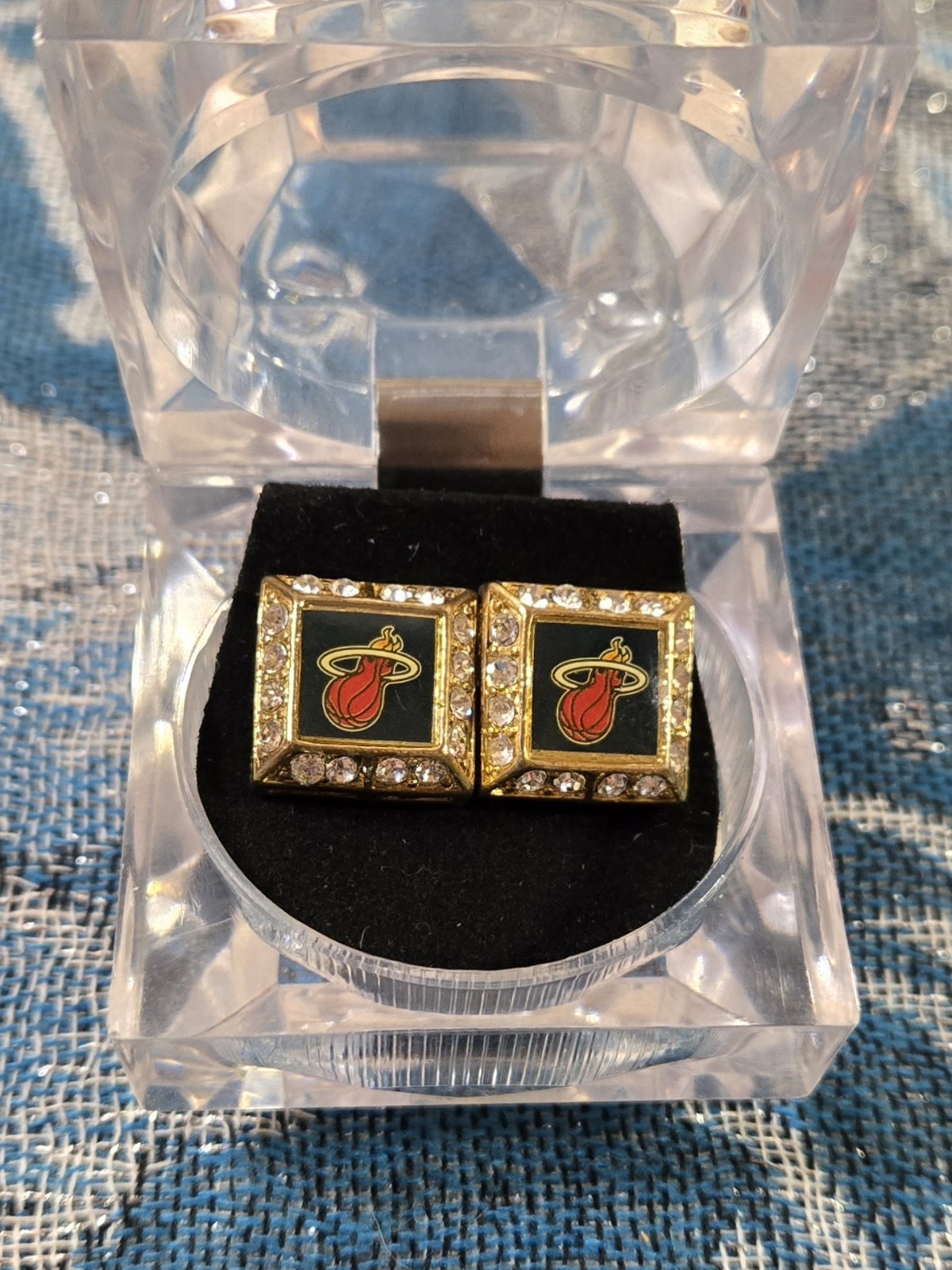 VTG Square MIAMI HEAT Earring Set, Cubic Zirconia/ Heavy, New