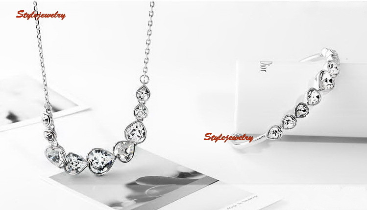 White Gold Filled Silver Wedding Heart Bangle Made With Swarovski Crystal T46