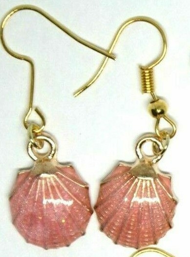Shell Earrings Pink Ivory Black Green Blue Gold Hooks Beautiful Colorful Lovely!