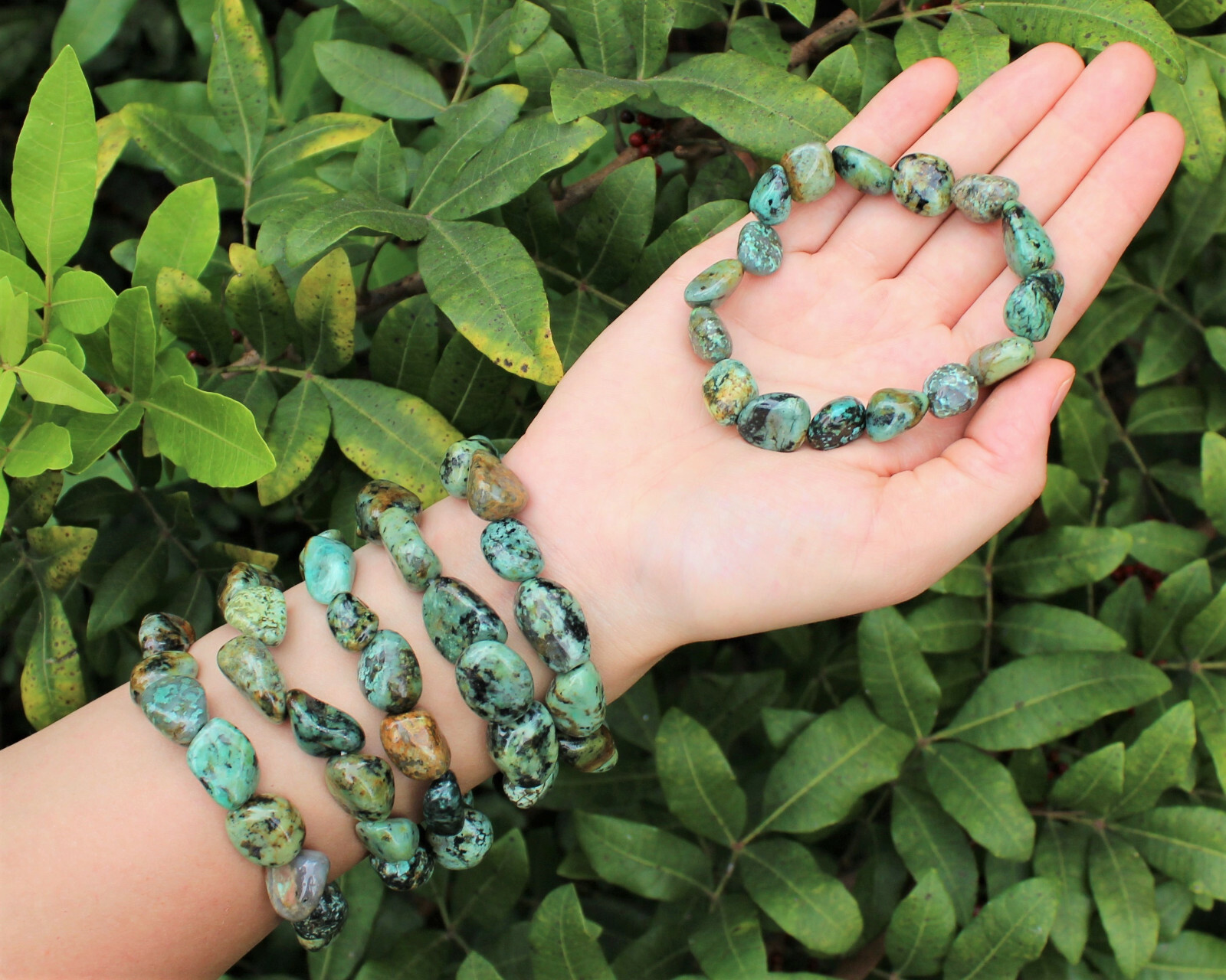 African Turquoise Bracelet Tumbled Gemstone Bracelet 6-8 mm Stones (Meditation)