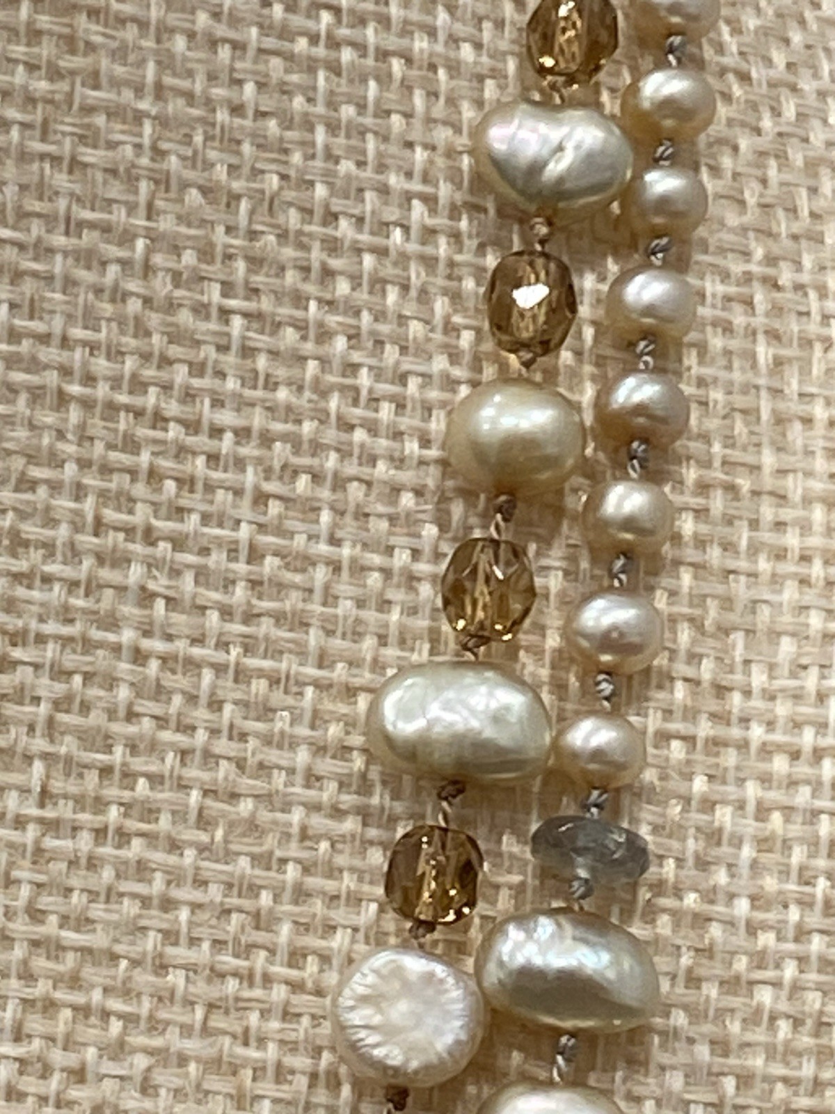Vintage Artisan Pearl Citrine Multi Strand Necklace Sterling Silver Spiral Clasp