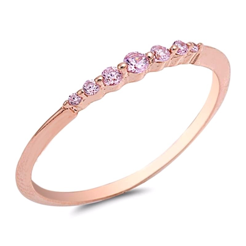 Eternity 2mm Ring Rose Gold Plated Sterling Silver 925 Selectable Pink CZ