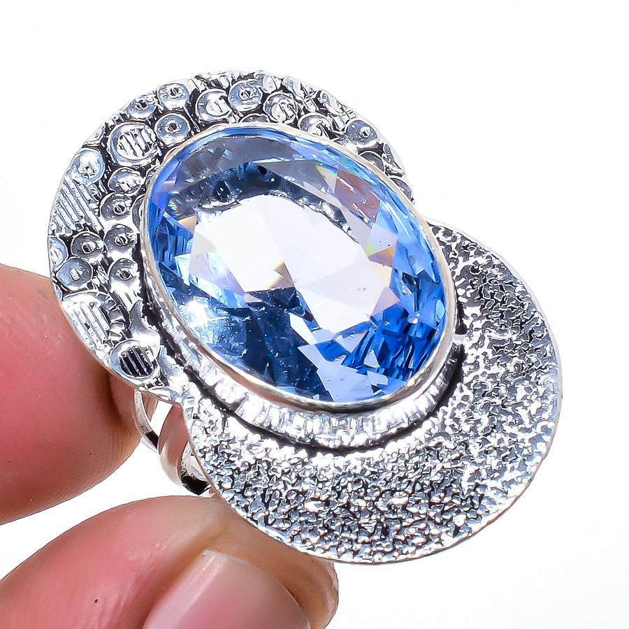Tanzanite Quartz Gemstone 925 Silver Plated Jewelry Ring s.6.5 M1431