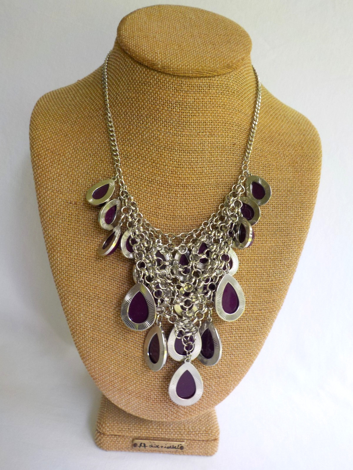 Teardrop Layered Necklace Silver Tone Metal Plastic Plum