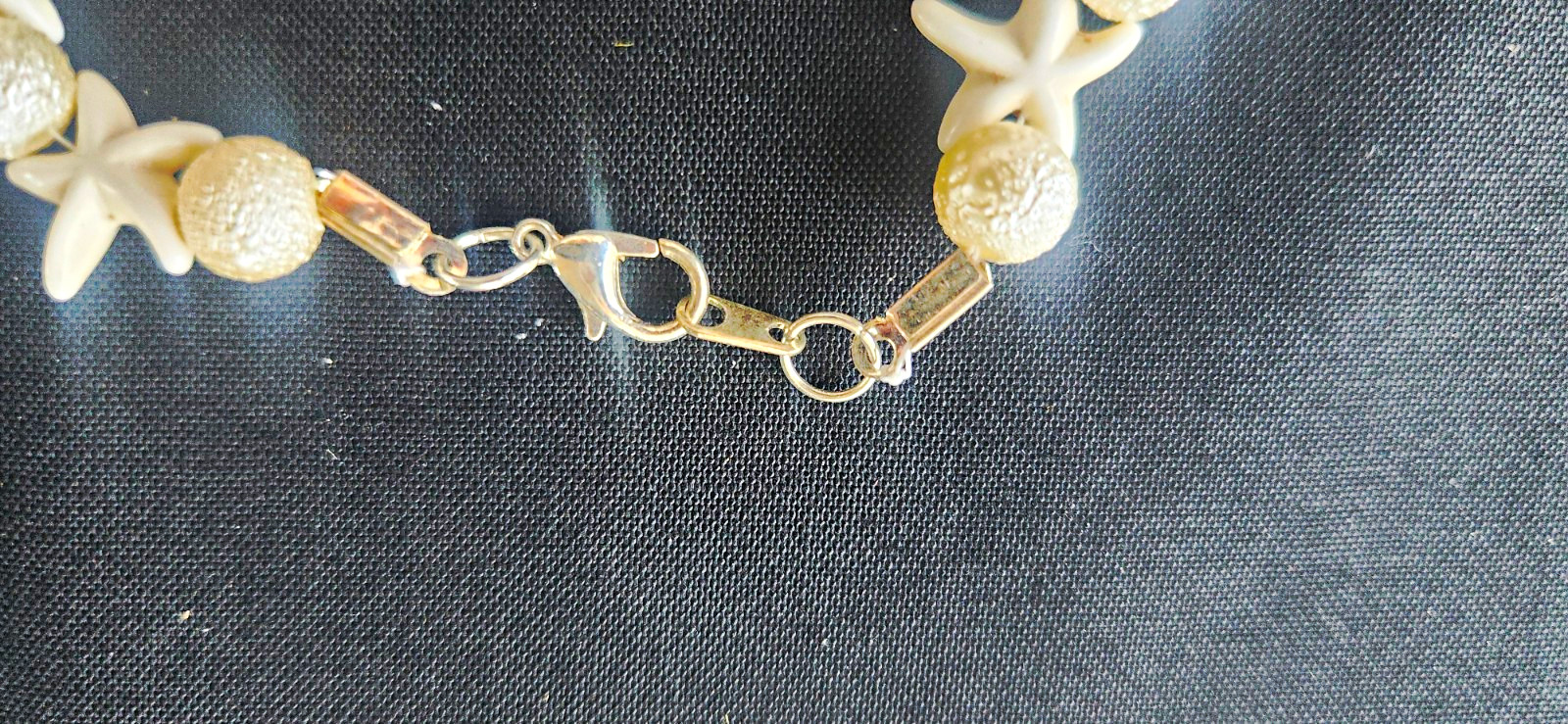 White Shell Starfish Beaded Dangle Charm Bracelet, Lobster Clasp, Silver
