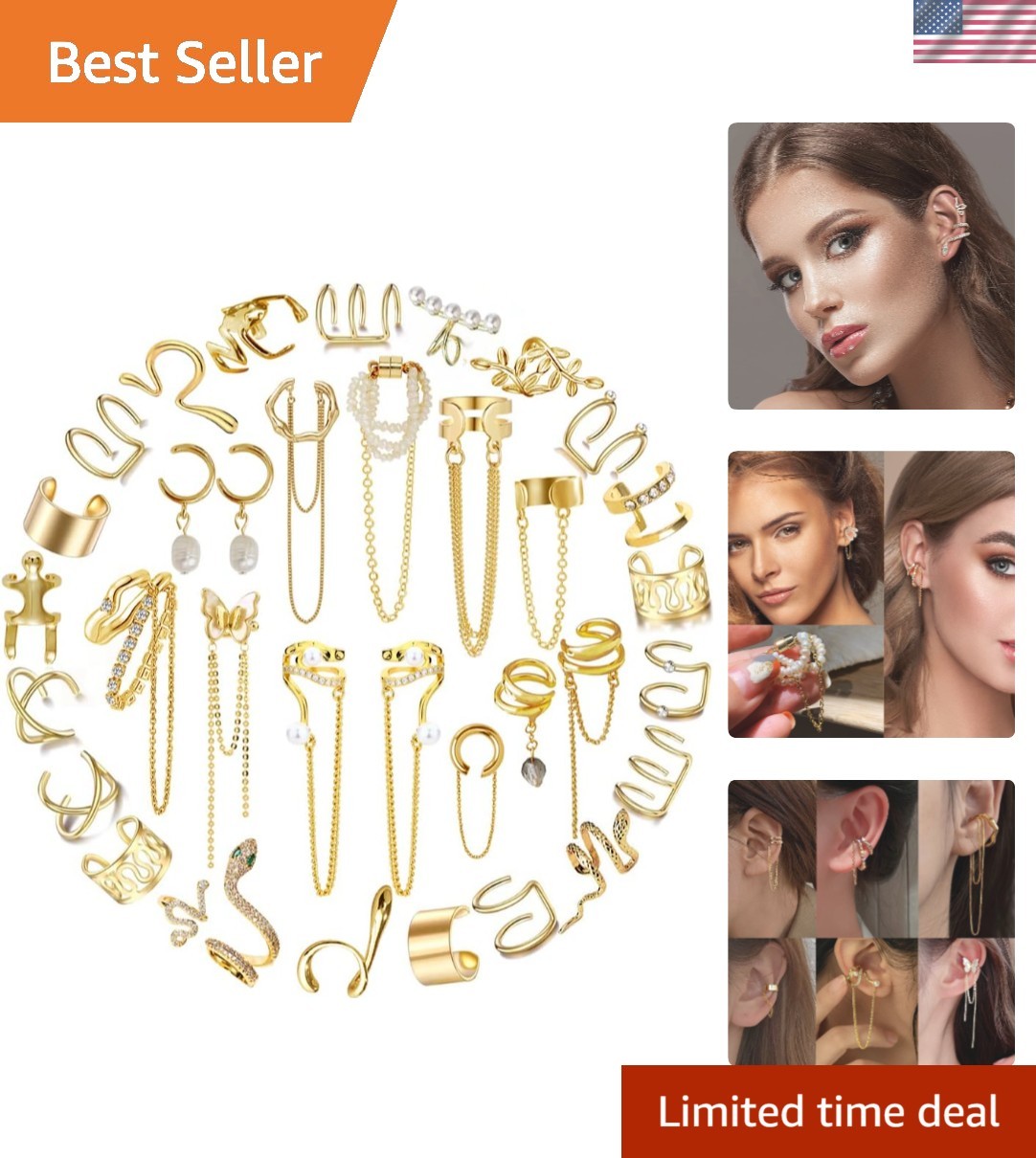 35 PCS Adjustable Gold Silver Ear Cuffs Set – Non-Piercing Fashion Earrings