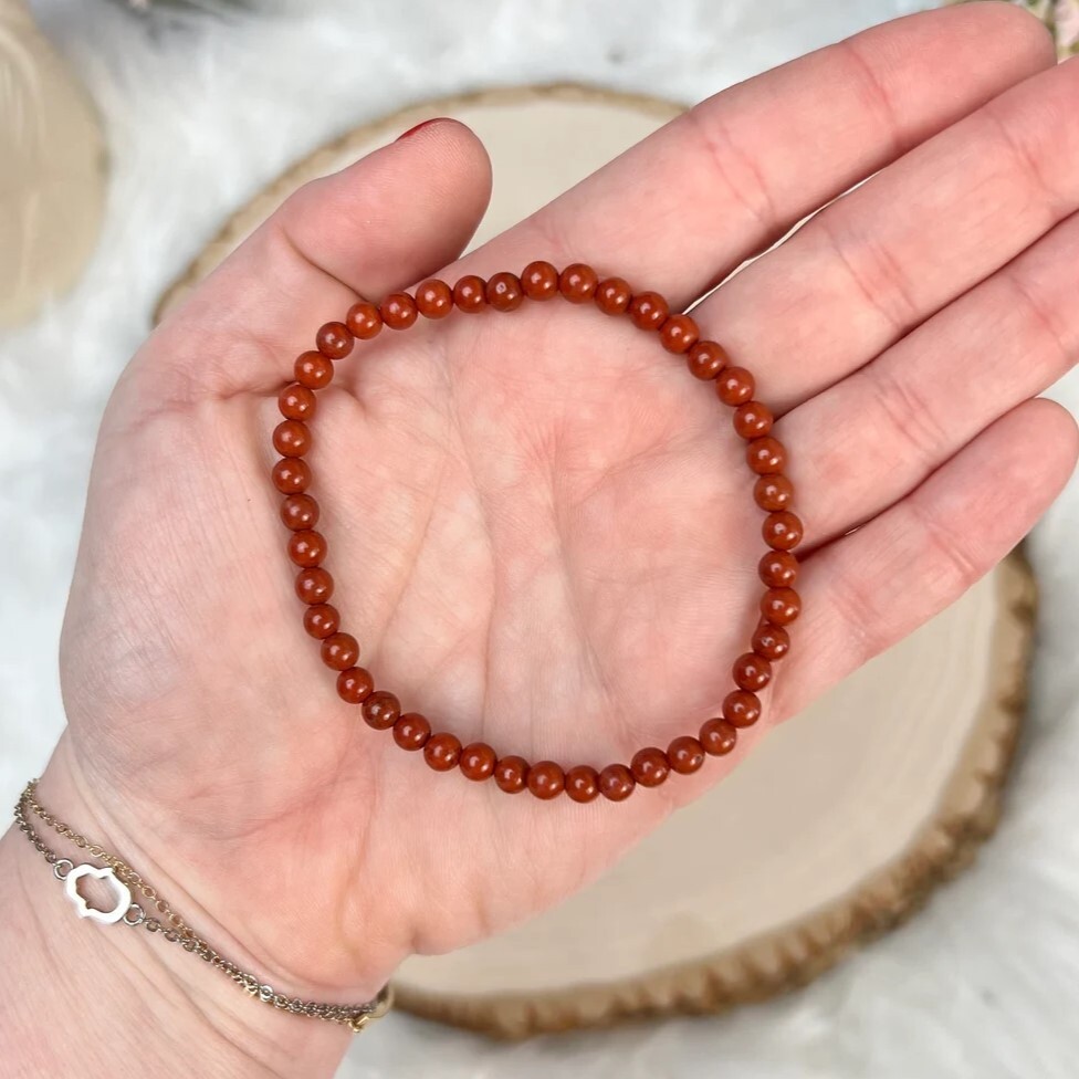 Handmade Natural Red Jasper Elastic Stretch Bracelet 4mm Crystal Gemstone Bead