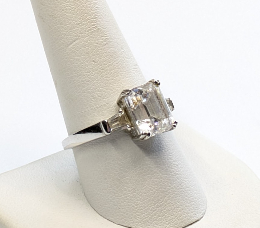 Sterling Silver 925 Large Rectangle CZ Cocktail Statement Ring Sz 9.5 ~ 4.5g
