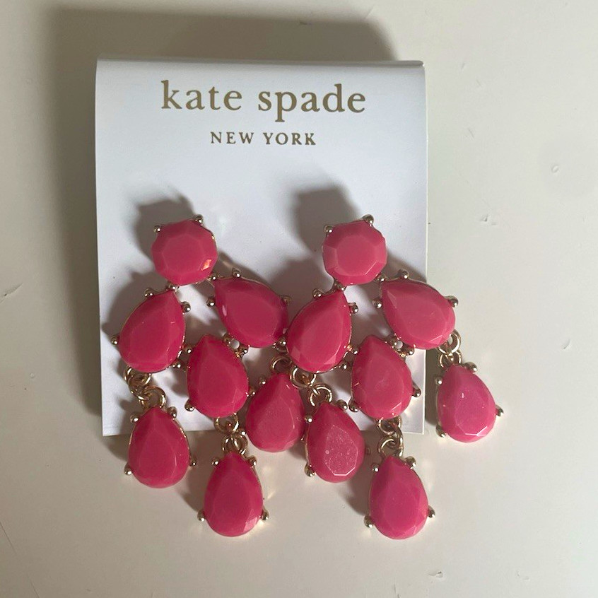 kate spade new york Pink Crystal Chandelier Drop Earrings Teardrop Butterfly
