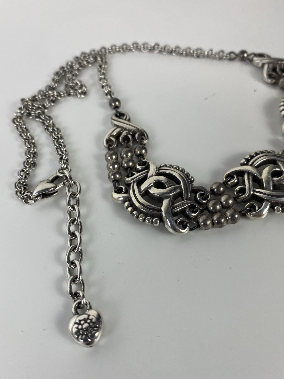Brighton Rosarita Bib Choker Necklace Ornate Scrollwork Openwork Silver Tone 20”