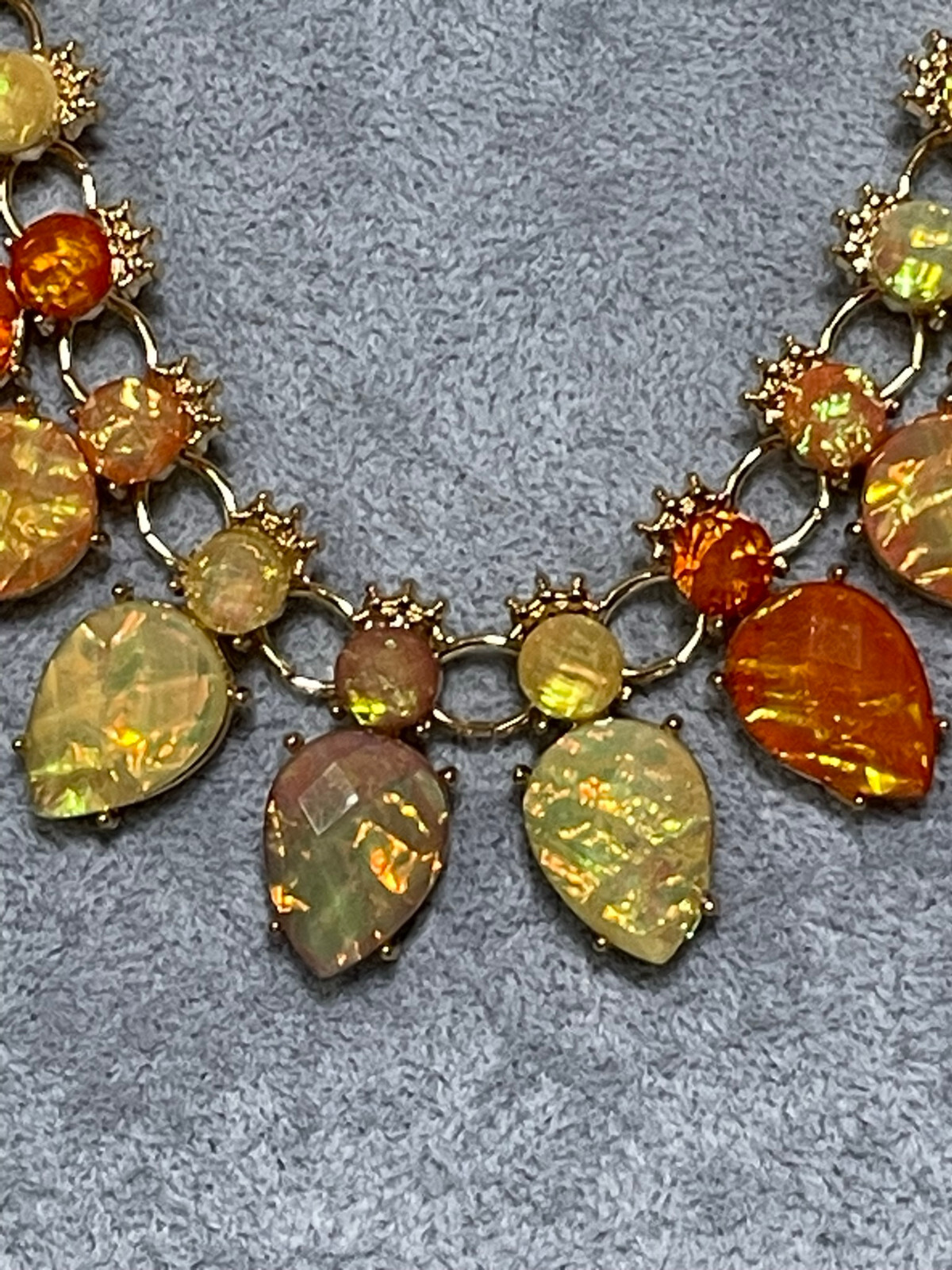 Multi Orange yellow foiled lucite Stud statement Gold Necklace Earring Set