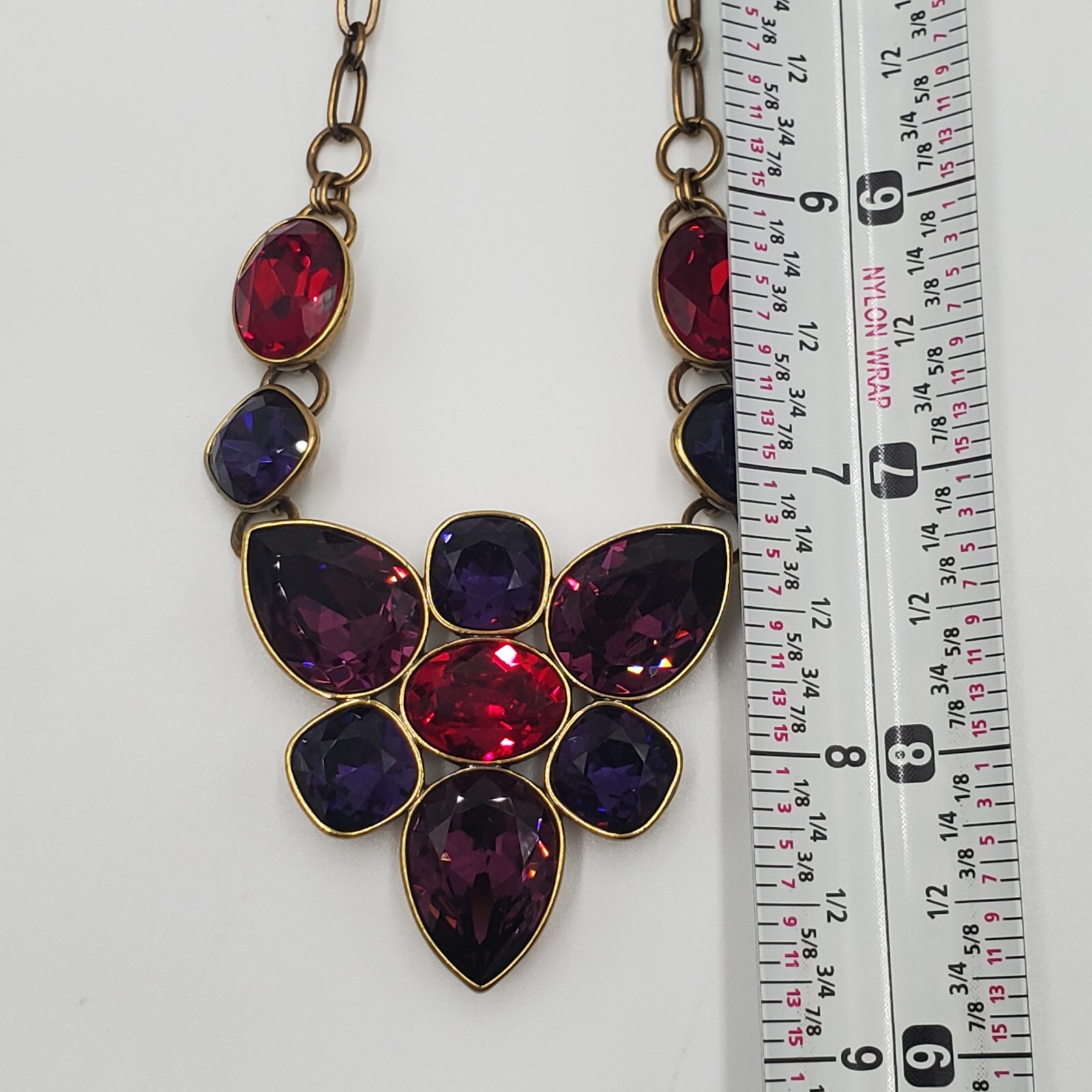 Swarovski Crystal Necklace 18in Brass Tone Red Blue Purple Crystallized TC NEW