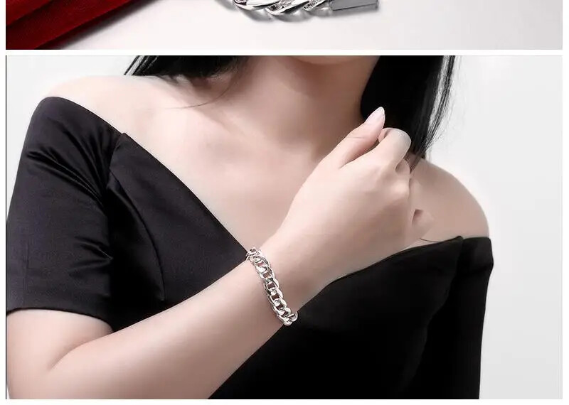 925 sterling Silver Bracelets necklace Jewelry set 10MM Square Chain 20-24 inch