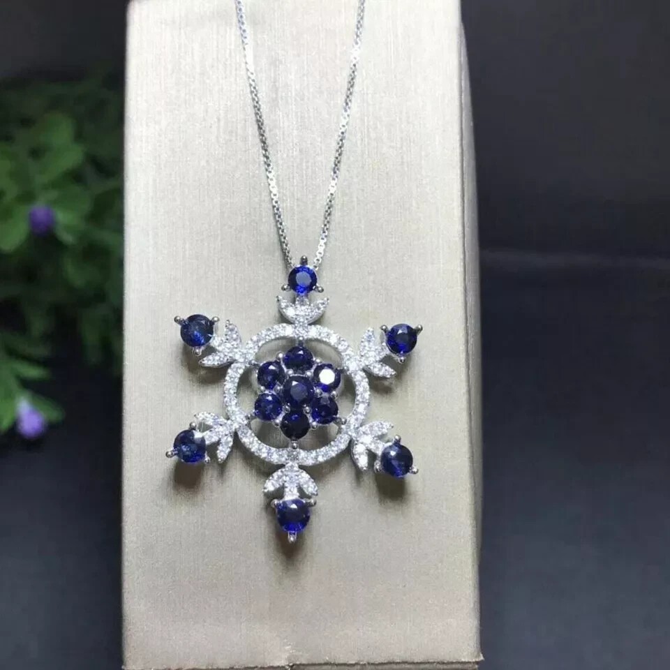 2Ct Round Cut Simulated Sapphire Flower Charm Pendant In 14k White Gold Plated
