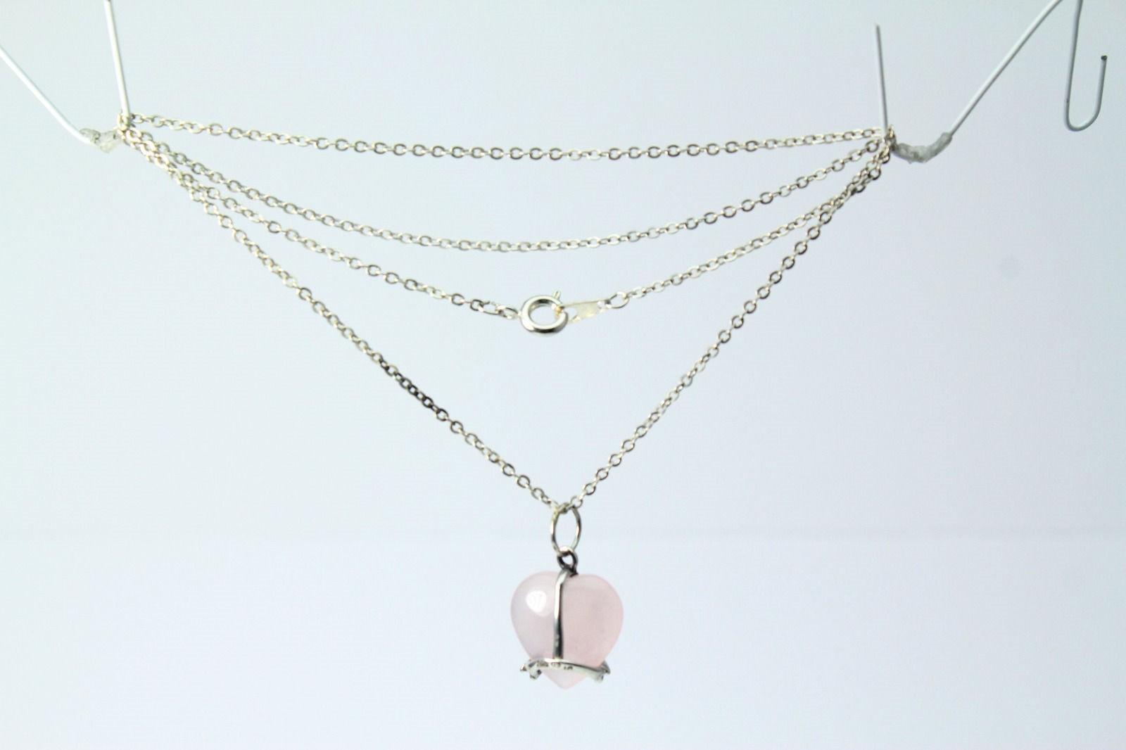 17″ Silver Tone Cable Link Chain with Pink Stone Heart Pendant 4.2 Grams NEC1929