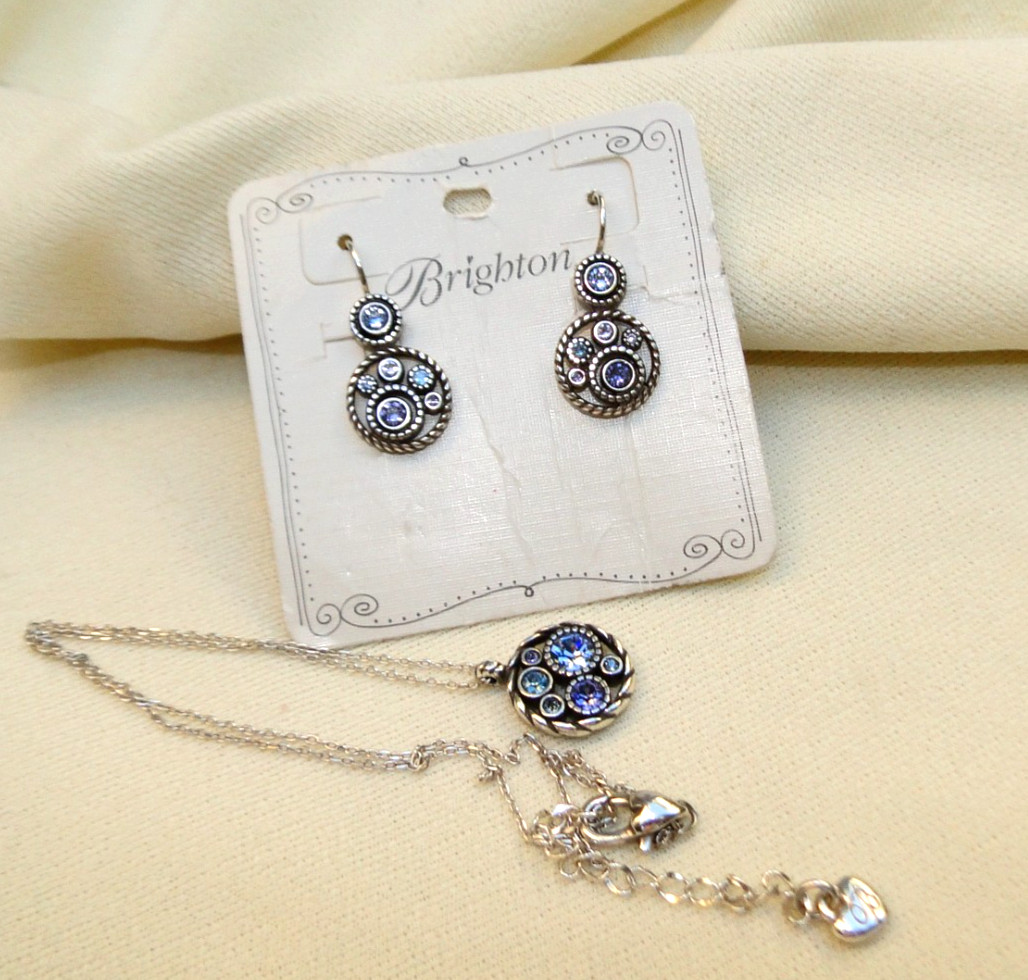 New Brighton Halo Silver, Blue & Purple Crystal Necklace & Earrings Set