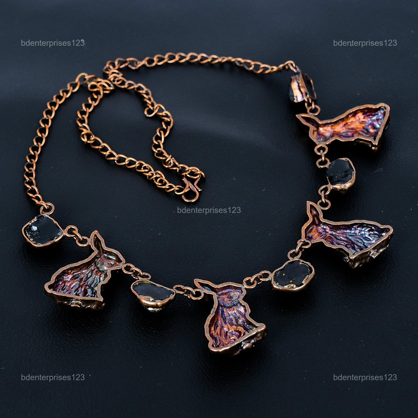 Daughters Day Sale Copper Black Tourmaline Rough Gemstone Chain Necklace Jewelry