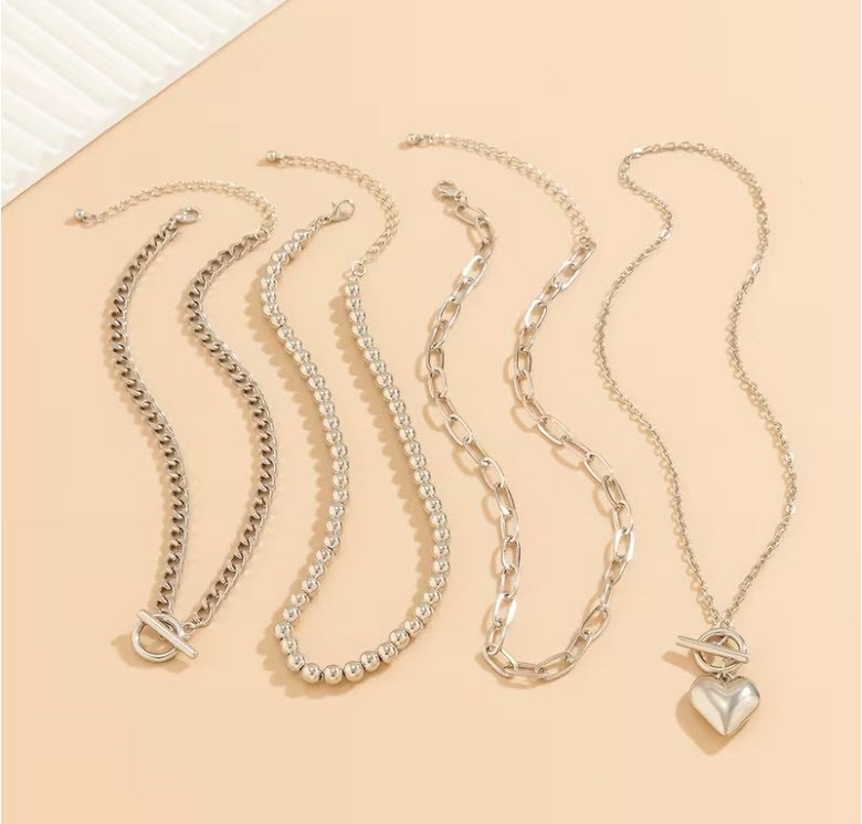 BRIGHTON BEACH 4pcs Geometric Beaded OT Clasp Heart Necklace