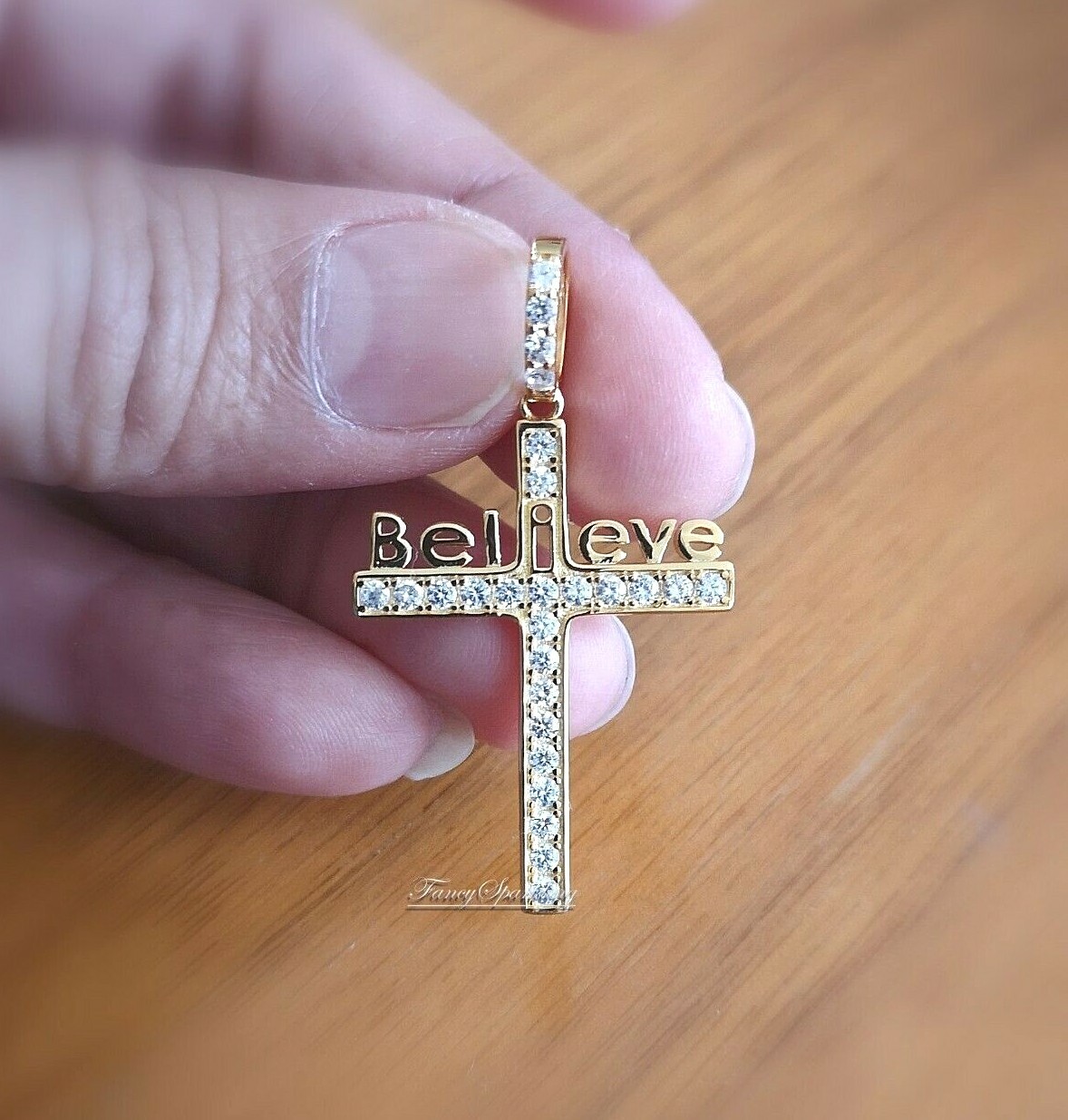 1 Ct Diamond Cross Pendant Necklace Simulated Diamond 14K Yellow Gold Plated