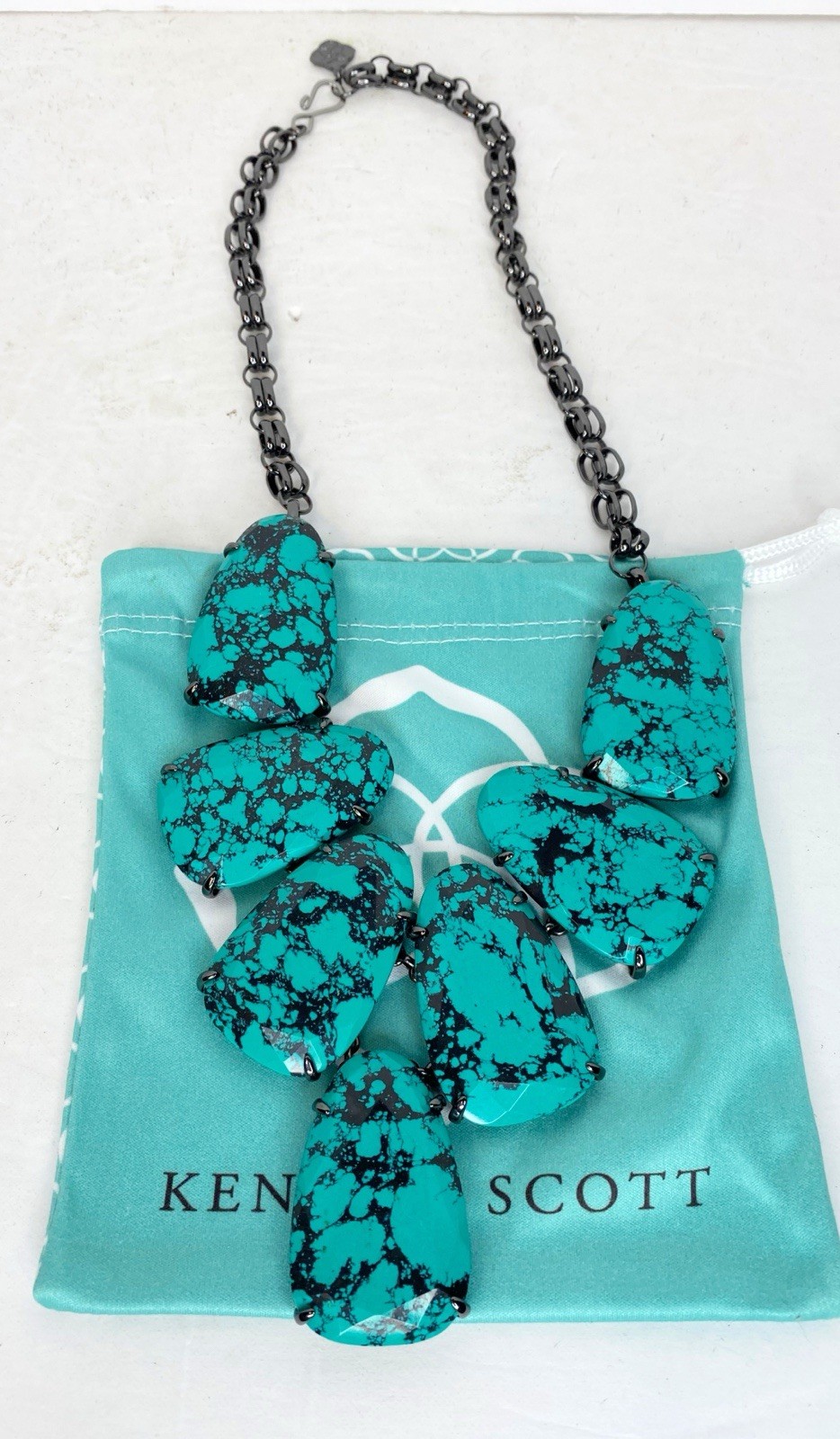Kendra Scott Harlow Statement Necklace Variegated Turquoise Magnesite gunmetal