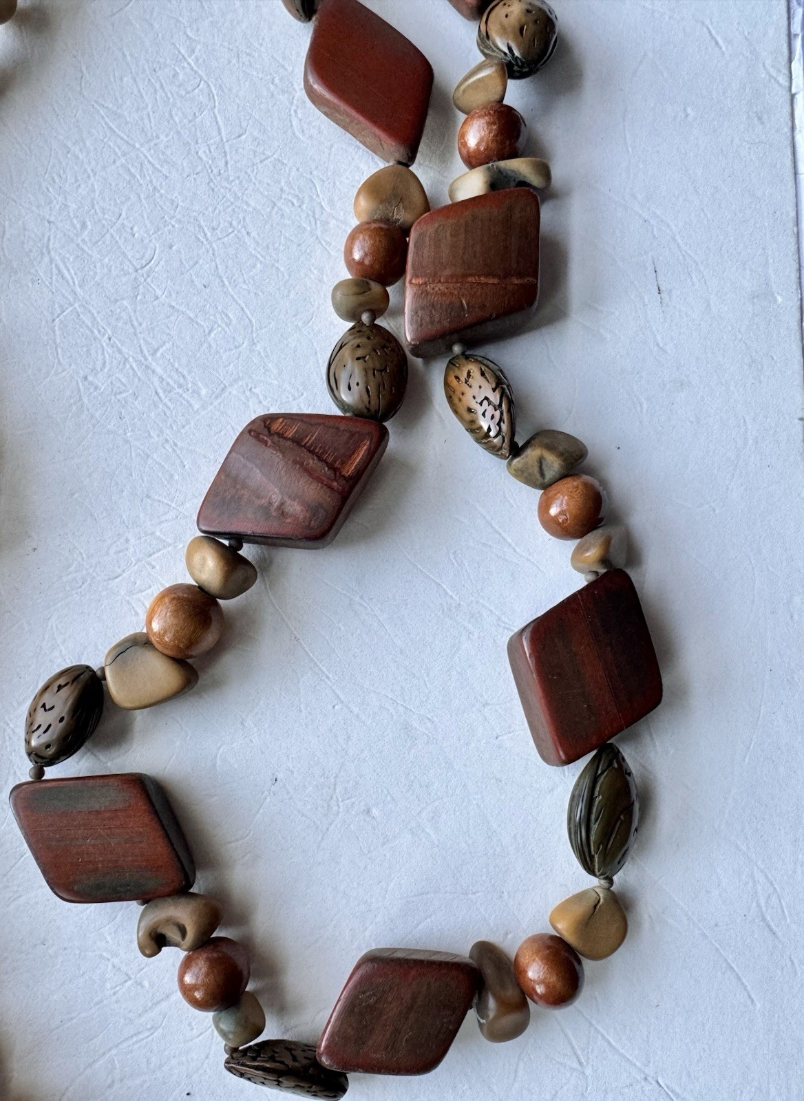 Lot of 3 Boho Necklaces Large Earth Tone Wood Seed Beaded 1 adjustable Vintage