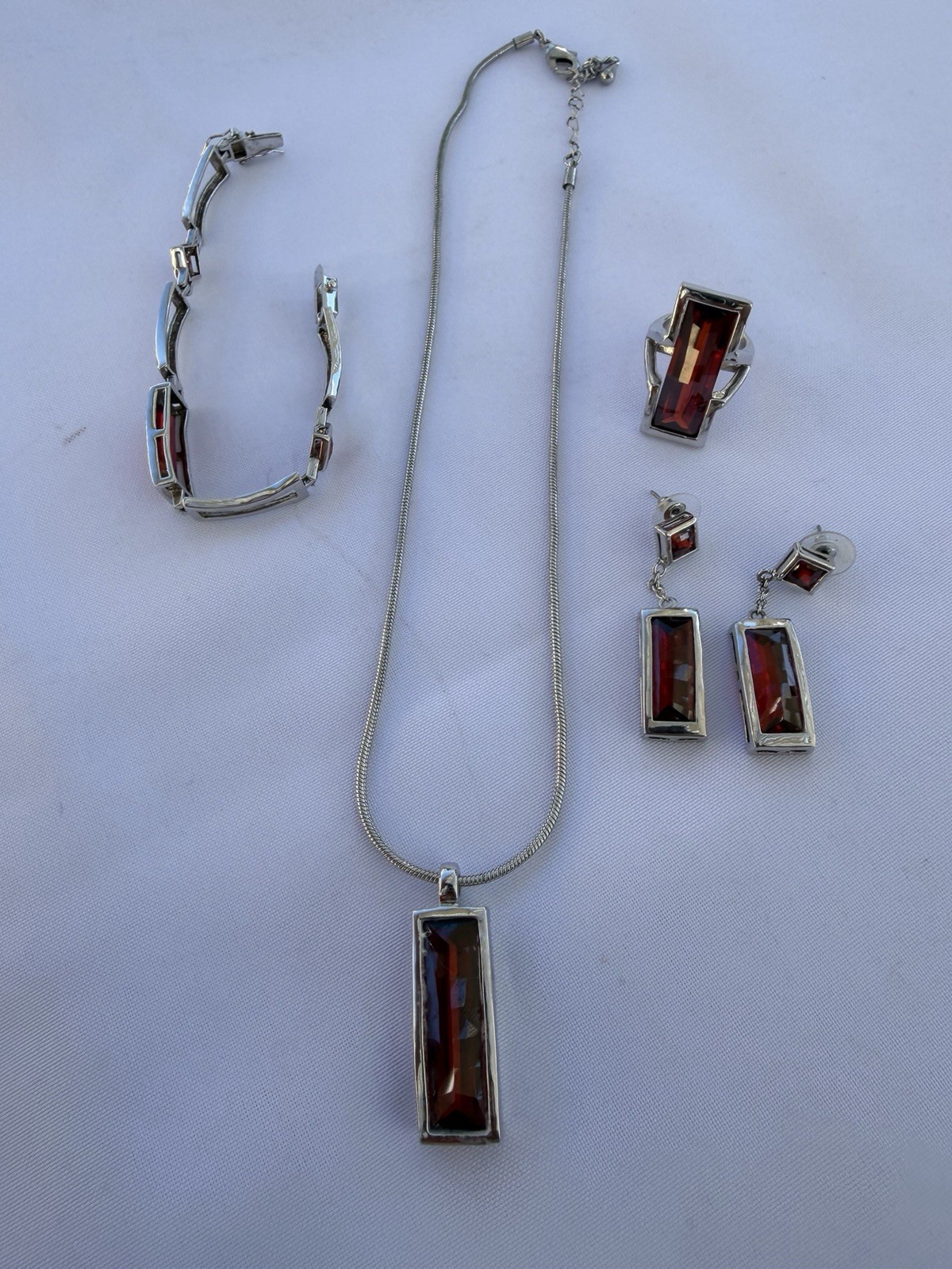 Park Lane Necklace Set 925 Garnet Necklace, Earrings, Ring And Bracelet