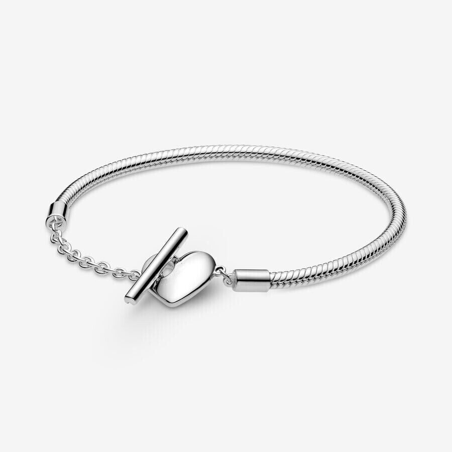 Pandora S925 Heart T-Bar Snake Chain Bracelet 599285C00-18cm – 7 in NEW DEFECTED